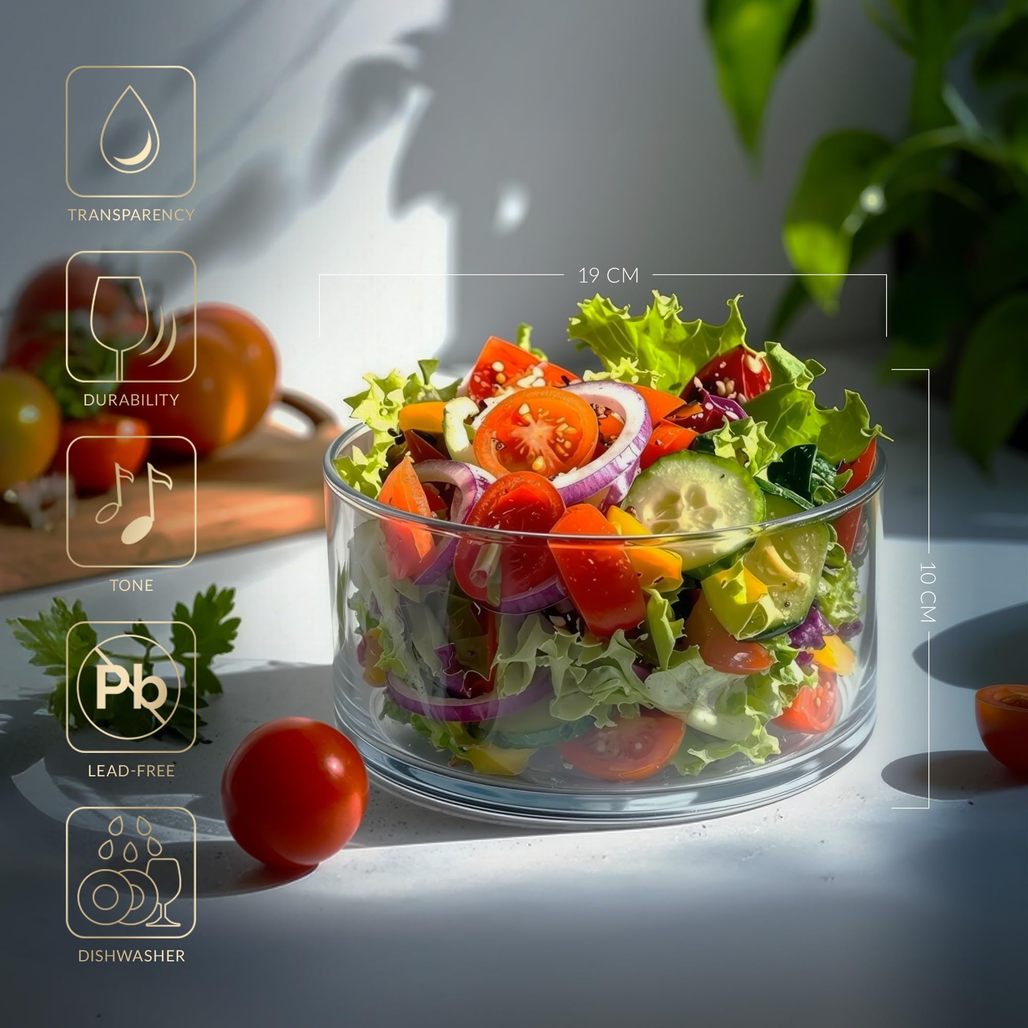 KROSNO Ensaladera de cristal, 24 cm, Hecho a mano, Colección Glamour | Bol ensalada, frutero, aperitivos, cocina, Cristal sin plomo, Apto para lavavajillas, Cristalería elegante, Idea de regalo