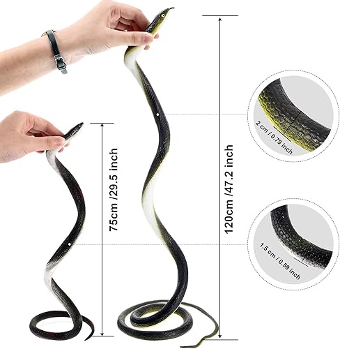 Miniatura 2 de 6 serpientes de goma realistas de jardín falsas para mantener a los pájaros alejados, asustan a las ardillas en 2 tamaños de 47 pulgadas y 29