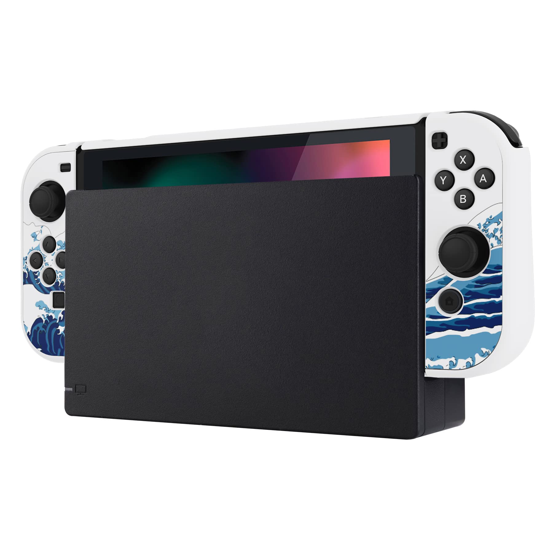 PlayVital Upgraded Dockable Case für Nintendo Switch, Ergonomische Hülle für Nintendo Switch für Joycon, trennbare Schutzhülle Tasch(Die große Welle)