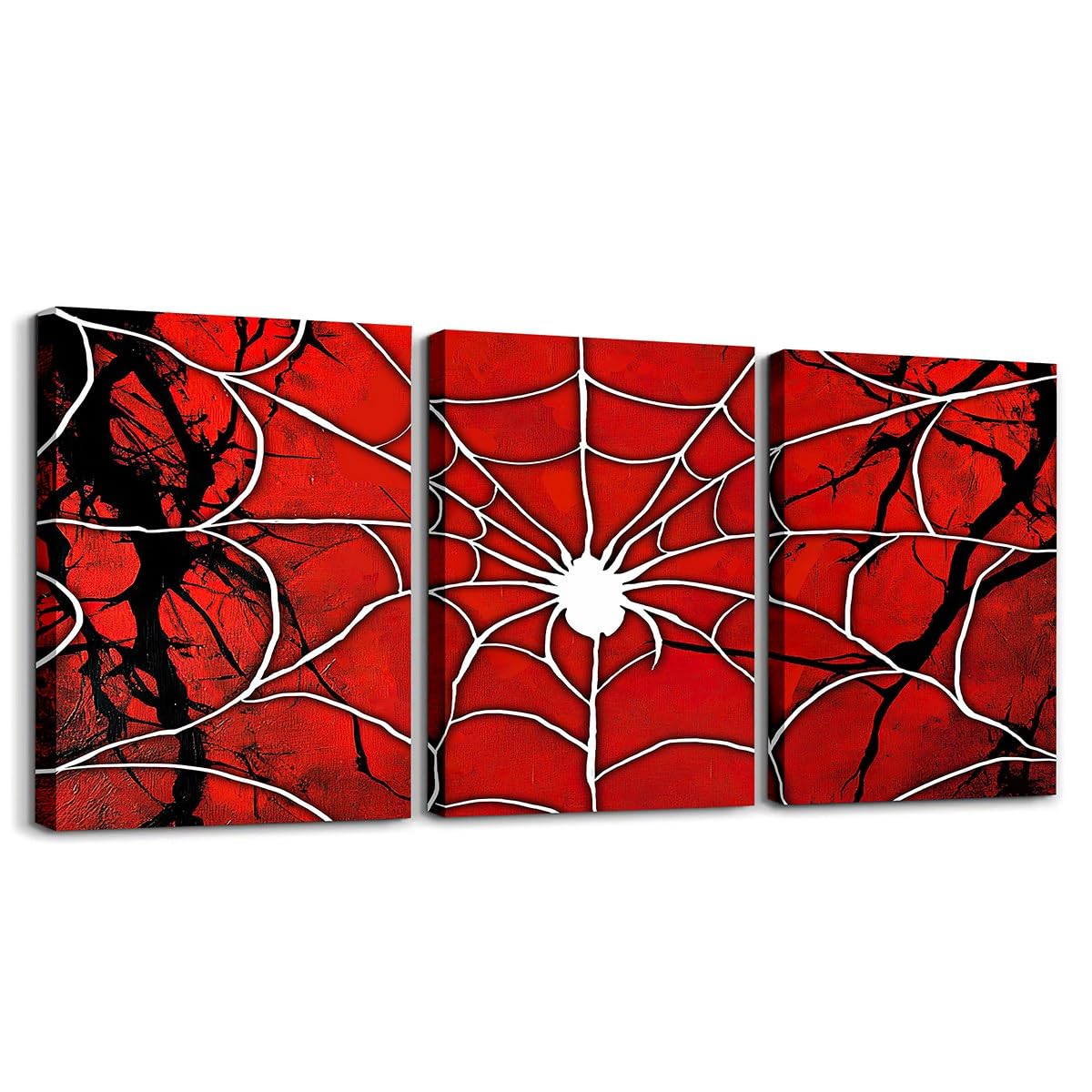 Castle Fairy White Spider 3 Pieces Canvas Wall Art,Cartoon 3D Spider Web Wall Decor Home Artwork for Living Room Bedroom,Boys Teens Navy Blue Black Wall Painting Posters Halloween Home Decor,16"x12"