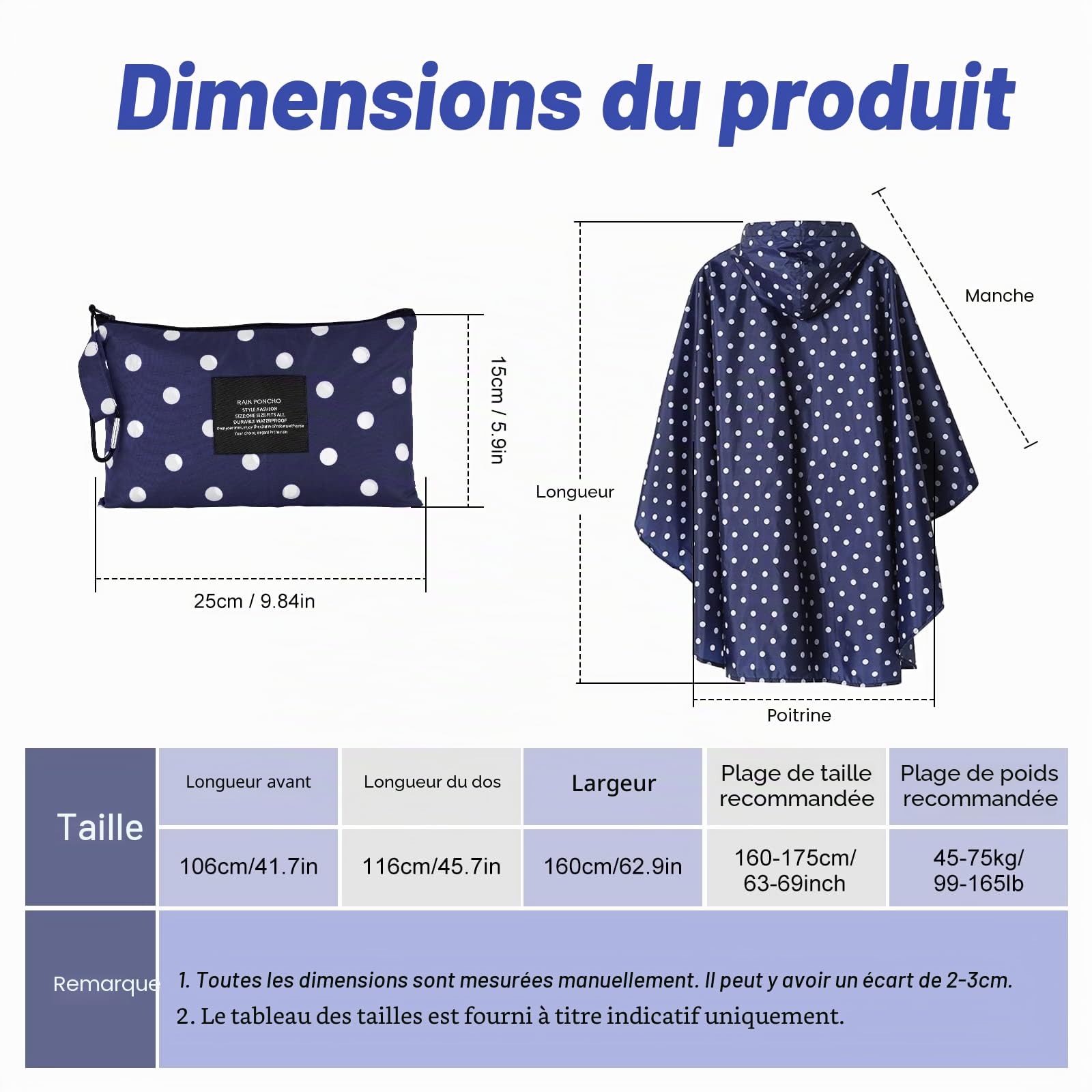 LAMA Poncho de pluie imperméable, léger et réutilisable, veste de pluie de randonnée avec capuche et pochette de transport pour adultes, femmes, hommes, activités de plein air