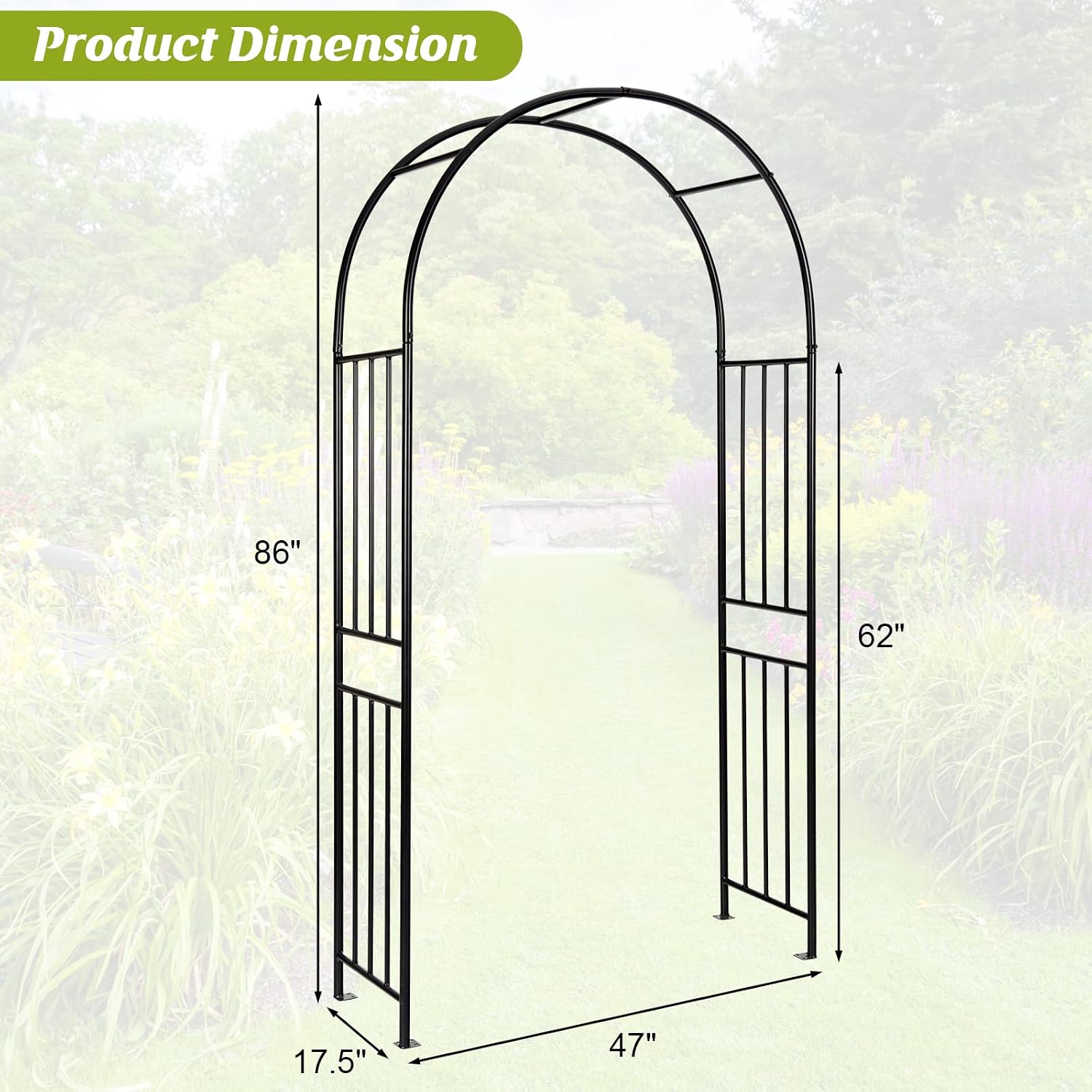 Tangkula 7.2 Ft Garden Arbor, Metal Trellis Arch for Climbing Plants, Indoor Outdoor Rose Arbor with Gate, Wedding Arches for Ceremony, Bridal Party, Archway, Lawn, Backyard