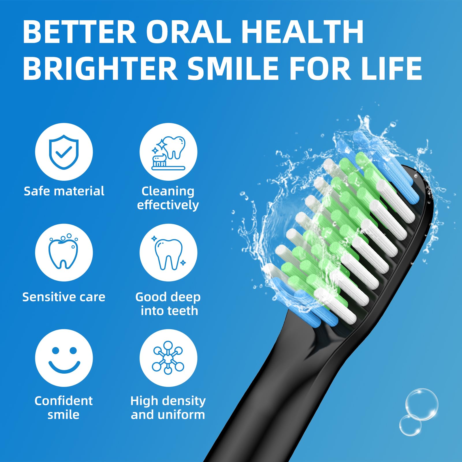 Paquete de 10 cabezales de repuesto para cepillos de dientes eléctricos Bitvae D2 Sonic, 10 unidades (negro, 10 unidades (paquete de 1))
