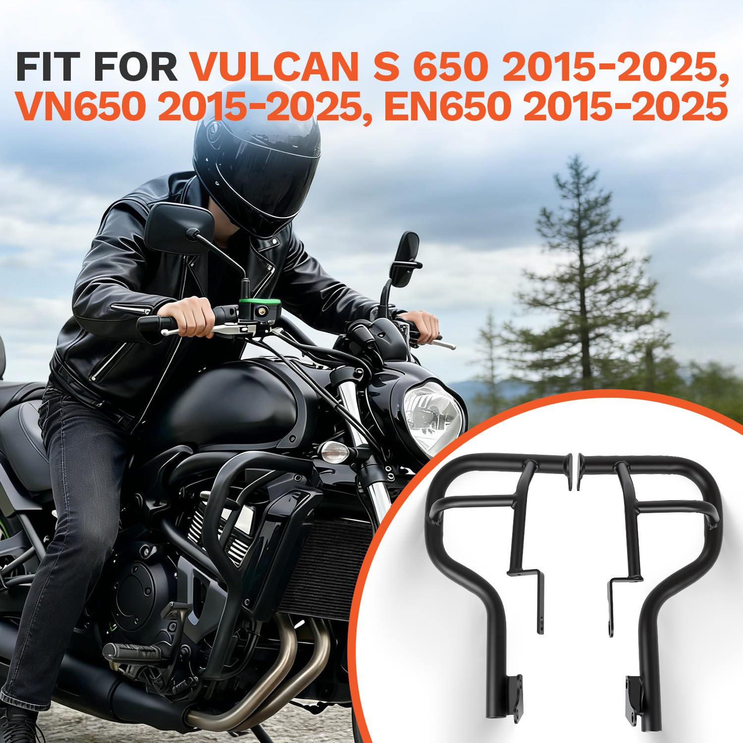 CHIFUN Barras de Choque de Carretera de 1.25 Pulgadas de Repuesto de Acero Grueso para Kawasaki Vulcan S 650 VN650 EN650 2015-2022, Barras de protección de Marco de Motocicleta Negras