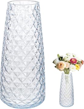 Crystal Vase for Flowers, 8.6" H Clear Round Glass Vase for Centerpieces, Modern Floral Planter Container for Parties,Wedding,Office,Home Decoration