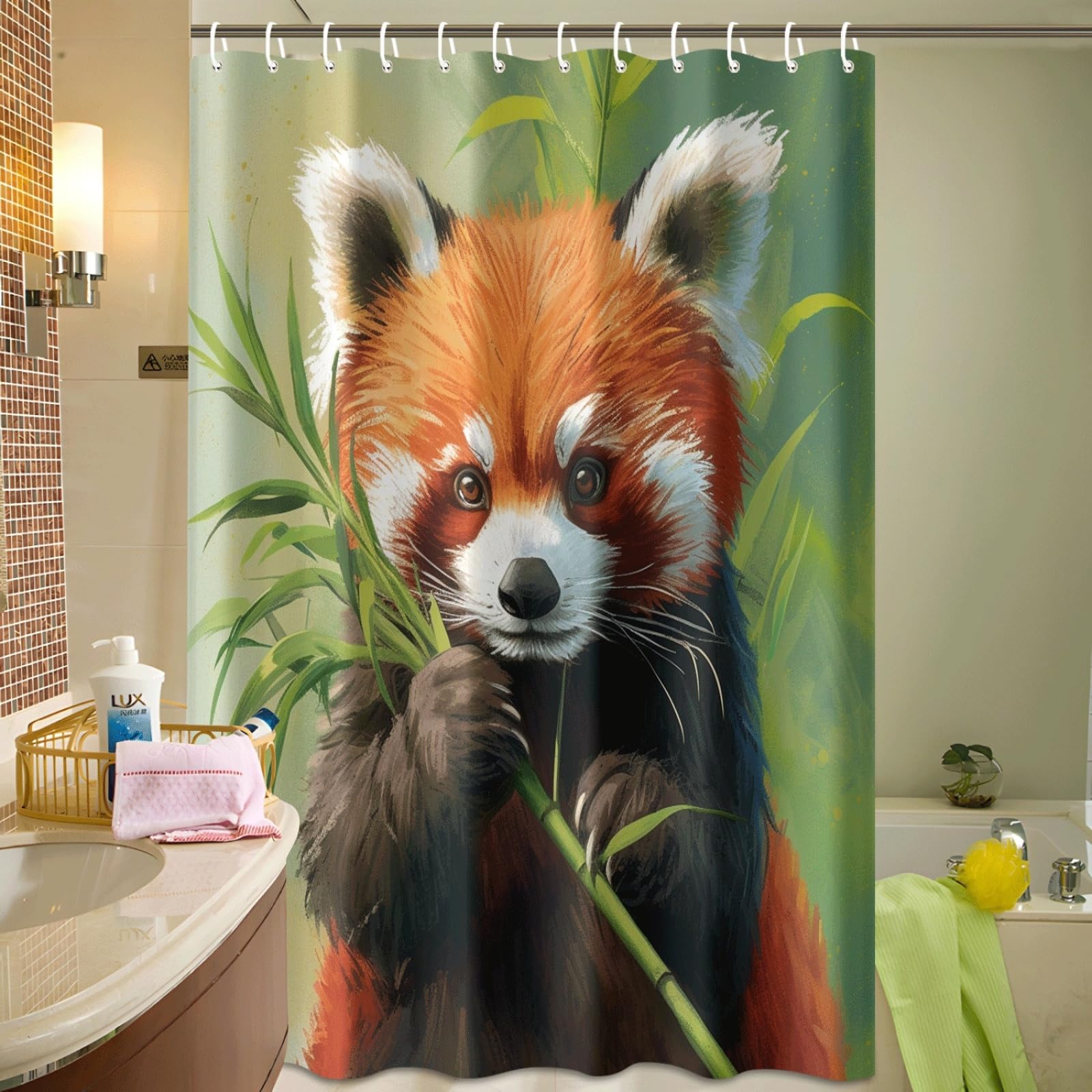 Tenda Doccia Carini Animali Arancioni Tenda Doccia Antimuffa Impermeabile Poliestere Lavabile con 12 Ganci Facile da Installare Tende Finestra Bagno per Dormitorio Hotel(180x220cm)