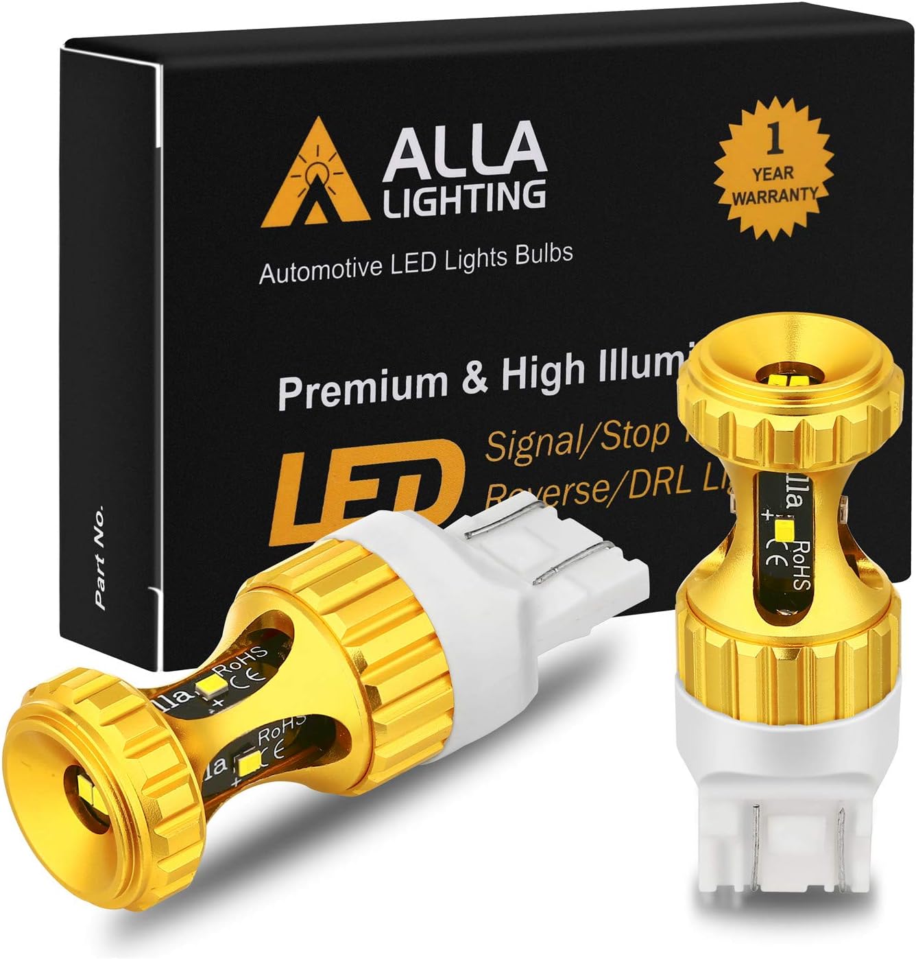 Alla Lighting 3000lms T20 7440 7443 LED White Bulbs, Super Bright W21W Back-up Reverse, Turn Signal, Brake Tail Lights Lamps