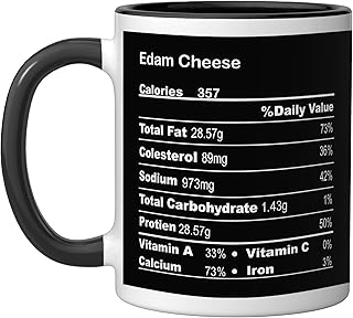 Funny Edam Cheese Thanksgiving Nutritional Fact Ceramic Mug, Black/White