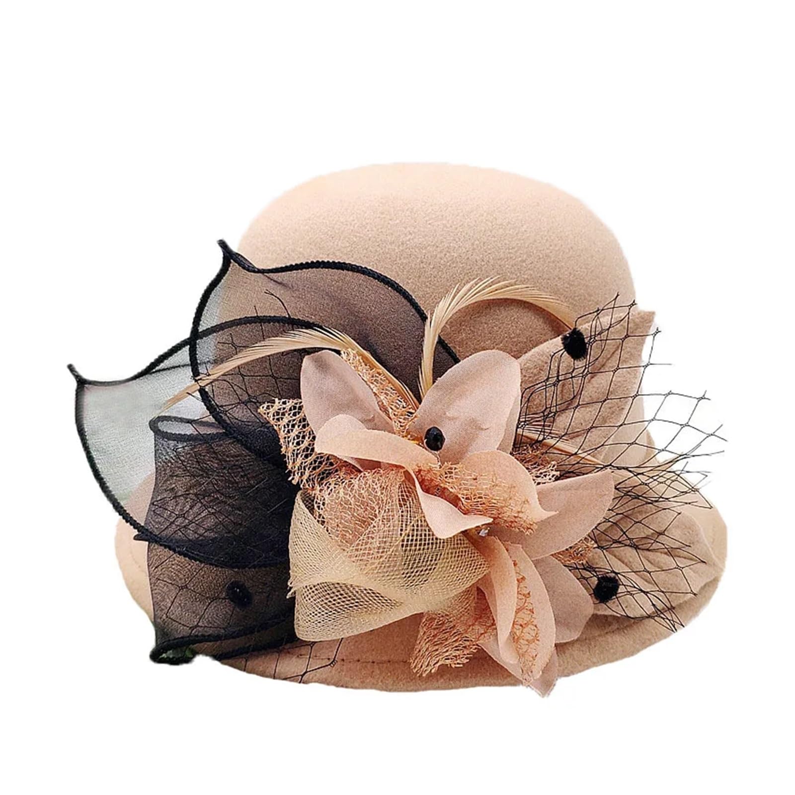 Cappelli Fascinator Donna Cappello Classico a Tesa Larga Fedora con Cintura di Perle, Solido, for Uomo e Donna, Invernale, for Matrimonio, Chiesa, Jazz