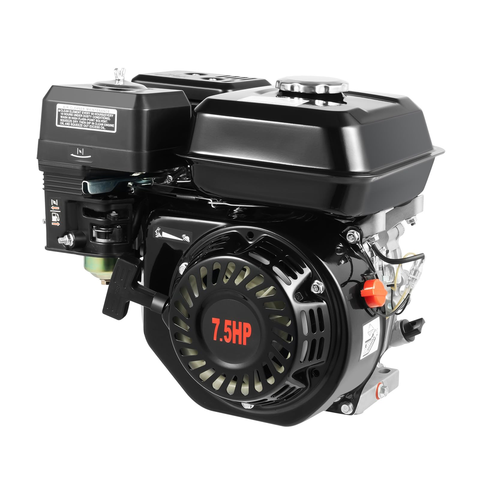 Motore a benzina a 4 tempi, 7 HP, 5100 W, silenzioso, per pompe dell'acqua, generatori, go-kart, 5,1 kW, raffreddamento ad aria, motore monocilindrico, 3600 giri/min, 215 cc (7 HP, nero)