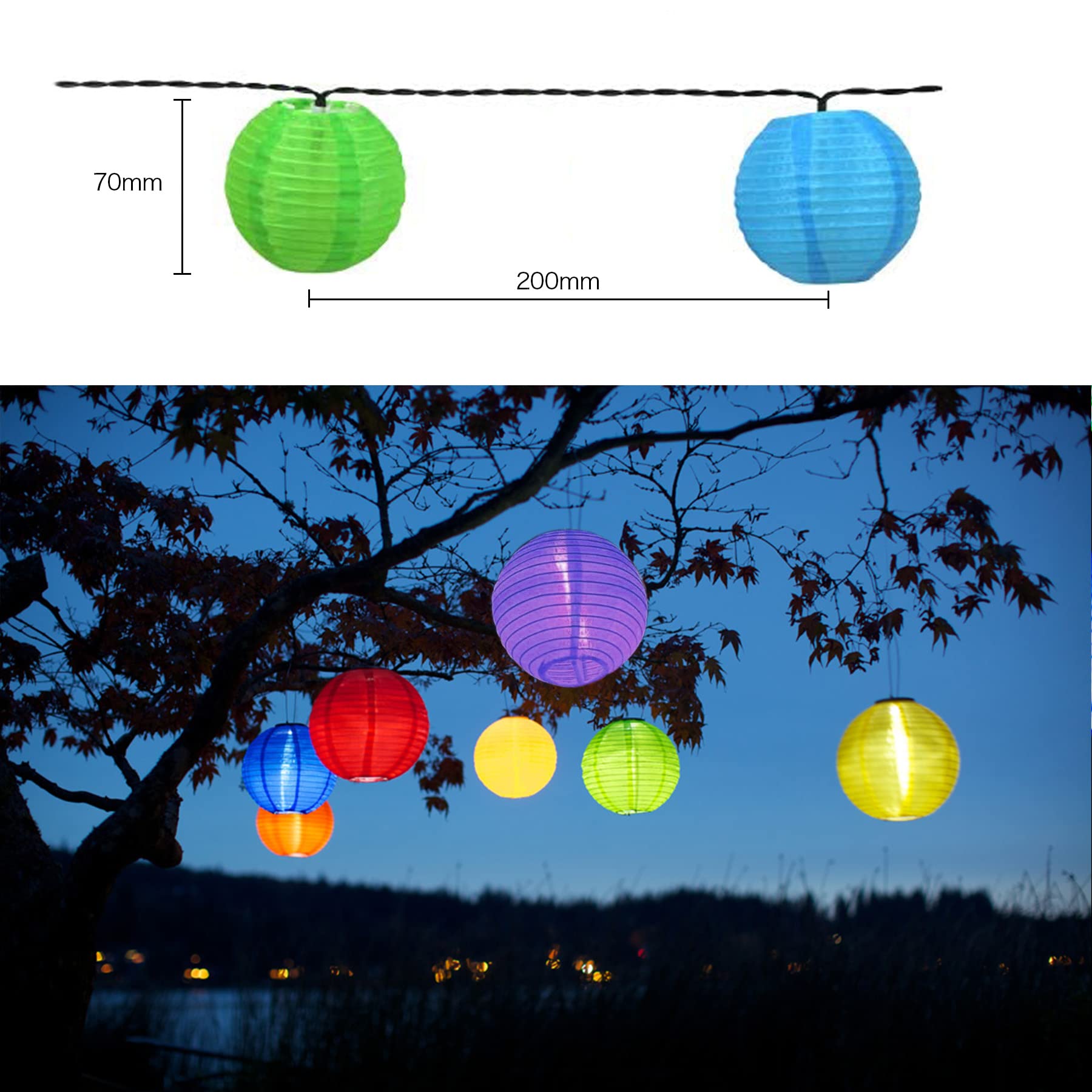 Lamker 30 LED Lichtsnoer Lantaarns Zonneenergie Warm Wit 8 Modi Dimbaar Waterdicht Lichtketting Buiten Solar Lichtsnoeren Verlichting Decoratieve voor Huizen Balkon Tuin Bruiloft Feest Kerstmis Boom