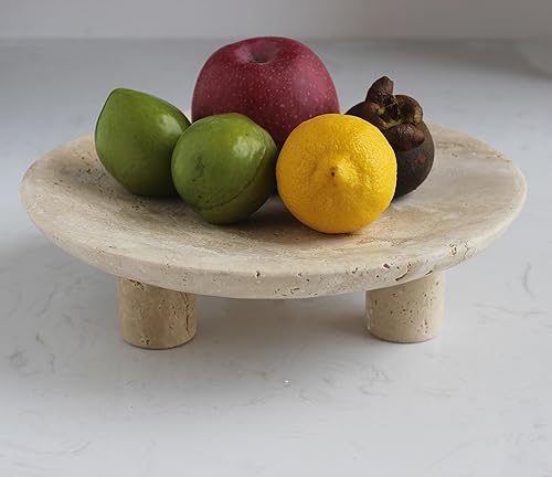 Frutero de travertino hecho a mano para encimera de cocina de 10 pulgadas, cuenco decorativo grande para decoración del hogar, moderno plato de