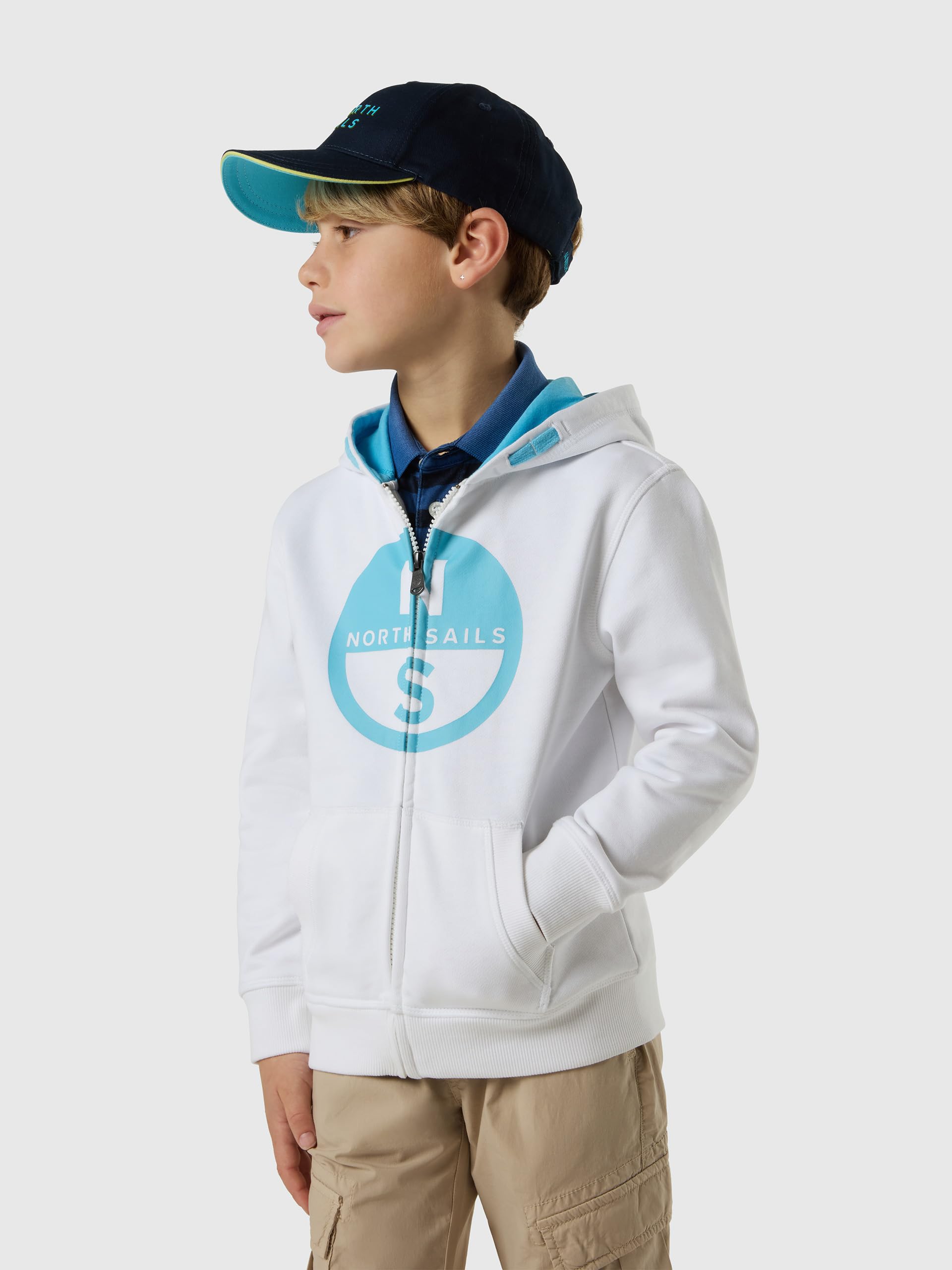 NORTH SAILS Felpa Hoodie Bambino in Cotone Organico con Zip e Maxi Logo