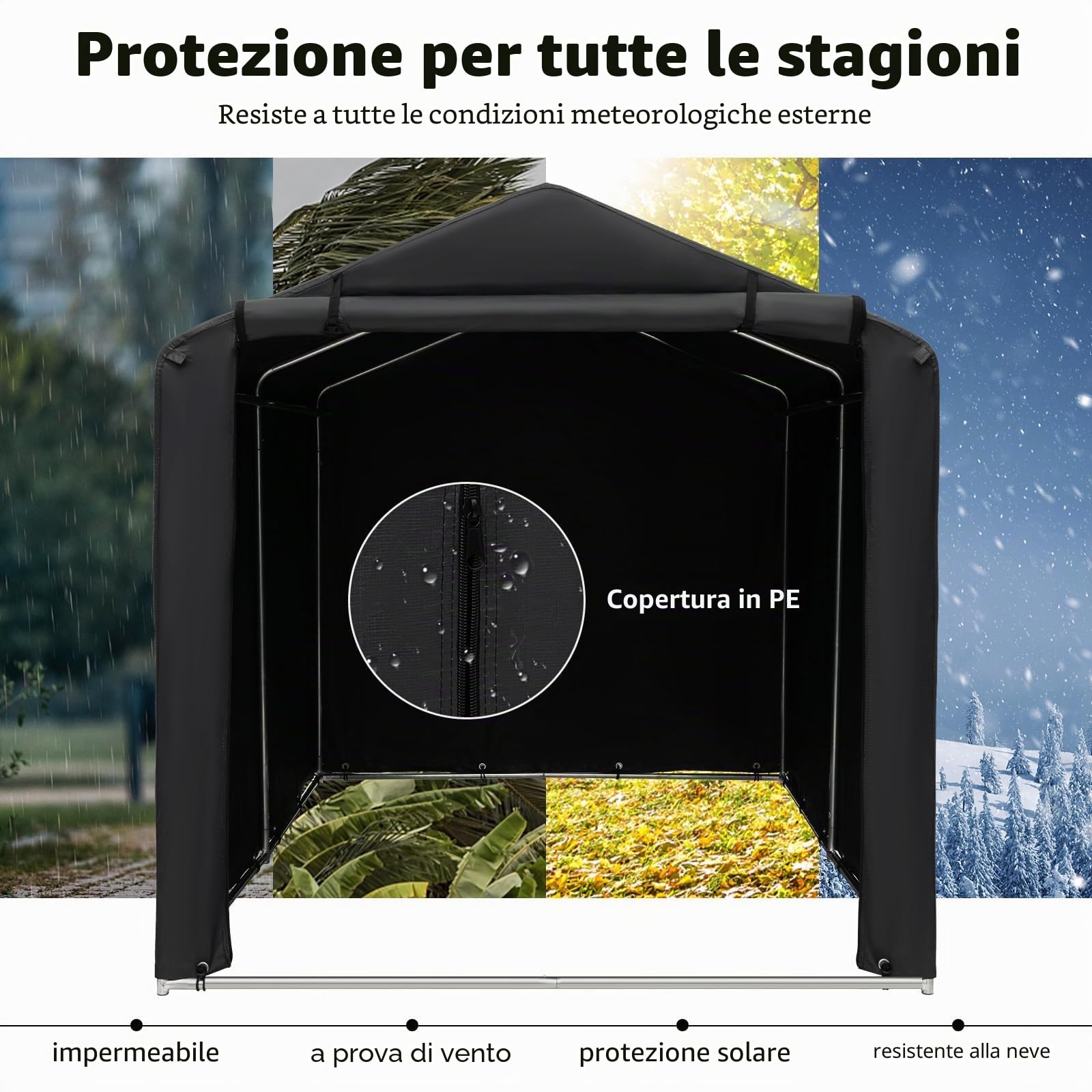 FANTASK Casetta per attrezzi impermeabile, tenda da garage con porta con cerniera e telaio in metallo (grigio scuro)