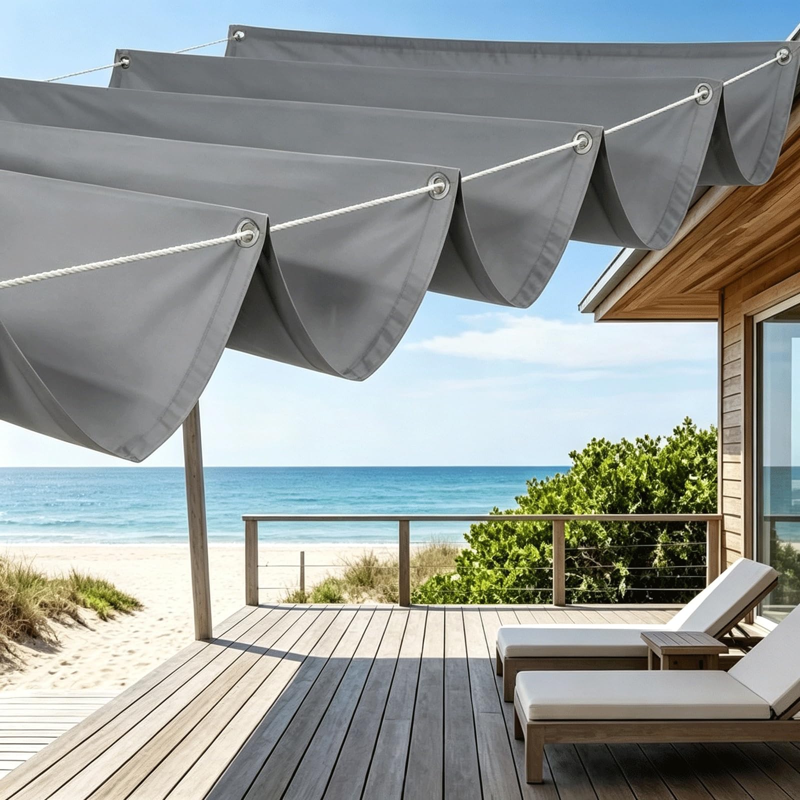 Voile ombrage vague rétractable 50x1100 pour pergola serre clôture toile imperméable gris clair