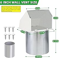Vista 2 de Ventilación de Pared con Capucha de 6 Pulgadas con Malla y Amortiguador, Tapa de Cubierta de Ventilación de Escape de Pared, Cubierta de Ventilación