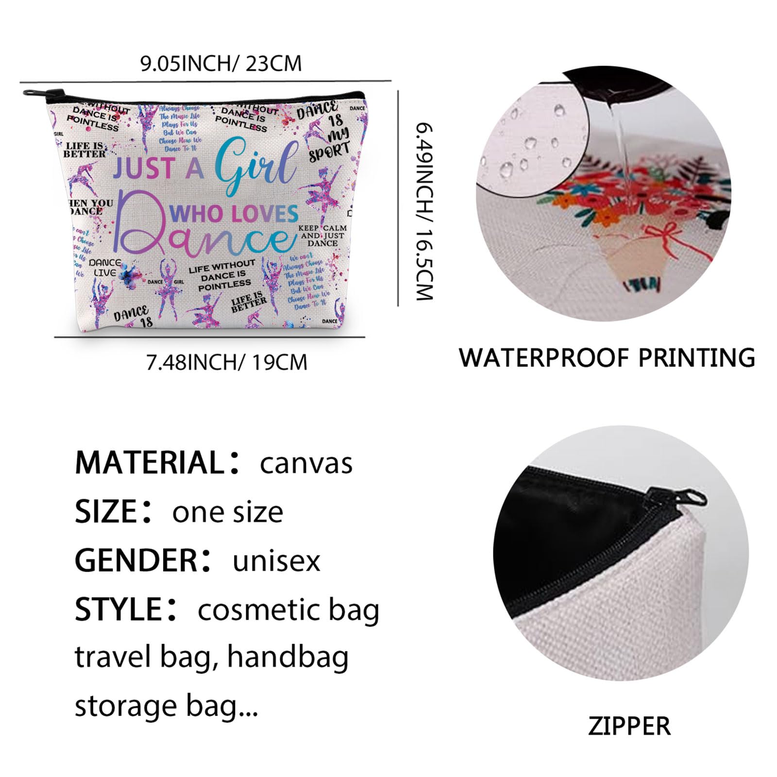 LEVLO Dance is My Sport Cosmetic Makeup Bag - Multicolour, Waterproof, Zipper Pouch - Loves Dance 1UK - Image 2