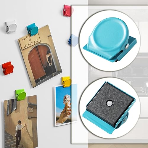 Miniatura 9 de Clips magnéticos, 32 clips de metal de colores para refrigerador, pizarra blanca y fotos