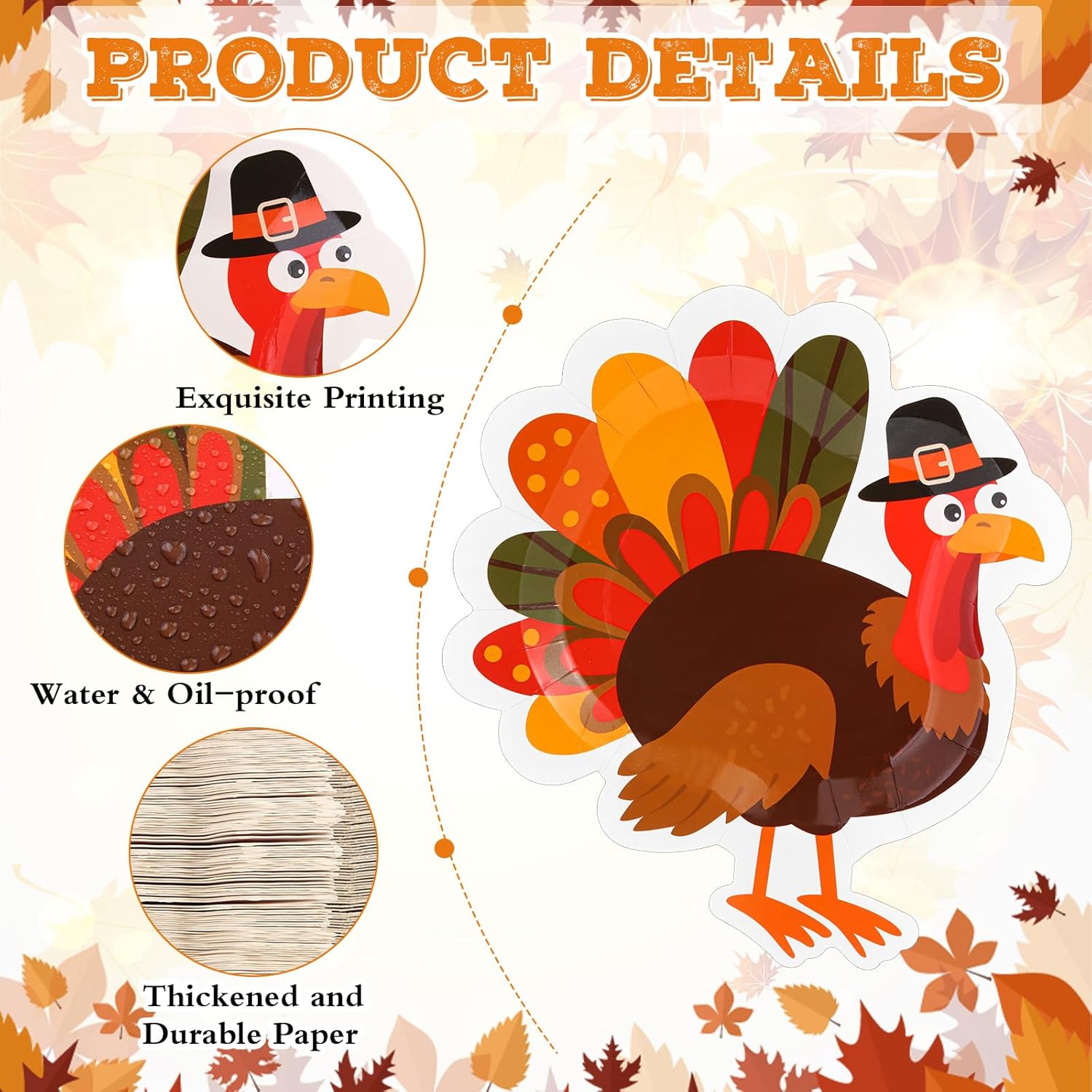 Sieral 100 Pcs Turkey Thanksgiving Paper Plates Bulk 10.24 x 9 Inches Turkey Large Disposable Dinner Plates Thanksgiving Party Supplies Fall Party Decorations Dinnerware