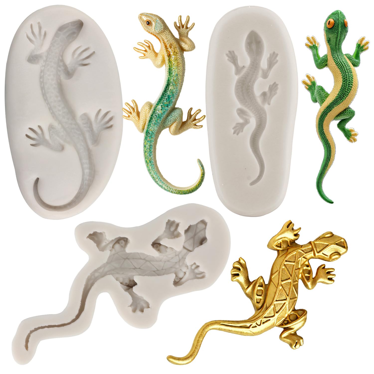 MYPRACS 3D Lizard Gecko Fondant Mould Silicone Moulds for Chocolate Candy Baking Resin Clay Cake Decorating Cupcake Topper Set of 3