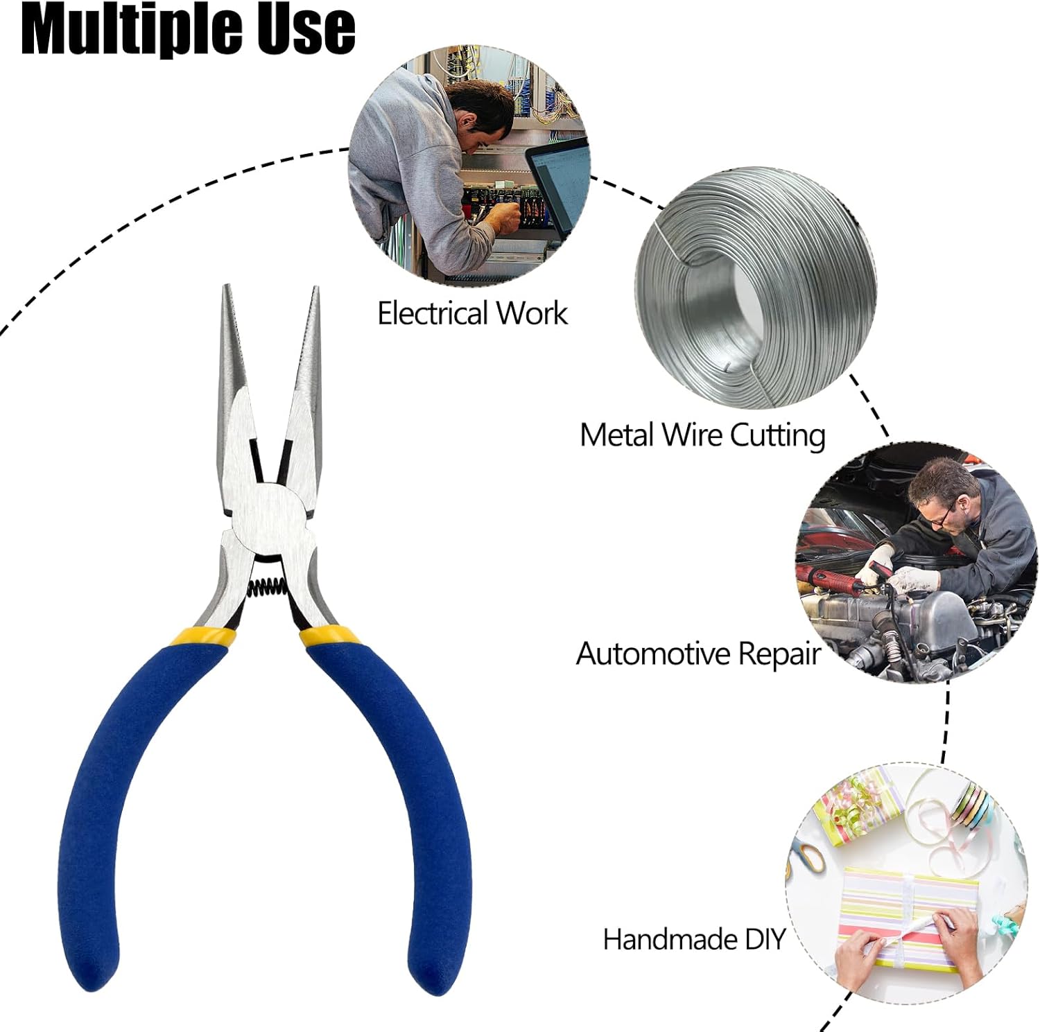 5 Inch Needle Nose Pliers Set, 6 Pack Small Needle Nose Pliers, Jewelry Pliers Set, Long Nose Pliers with Wire Cutter, Mini Needle Nose Pliers for Jewelry Making and Wire Bending (Blue) - Image 4