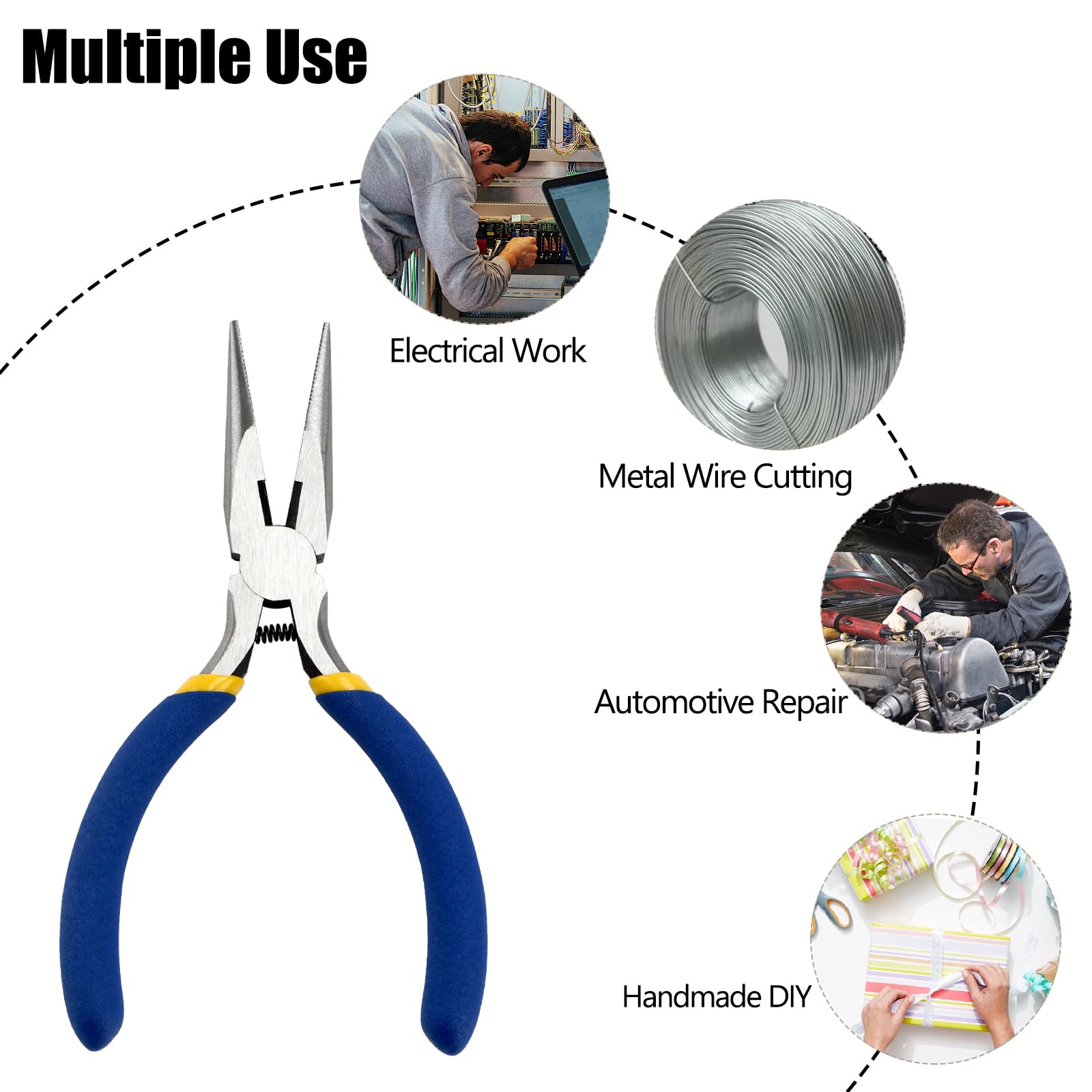 5 Inch Needle Nose Pliers Set - 6 Pack Long Nose Pliers with Wire Cutter for Jewelry Making and Wire Bending (Blue) - Image 4