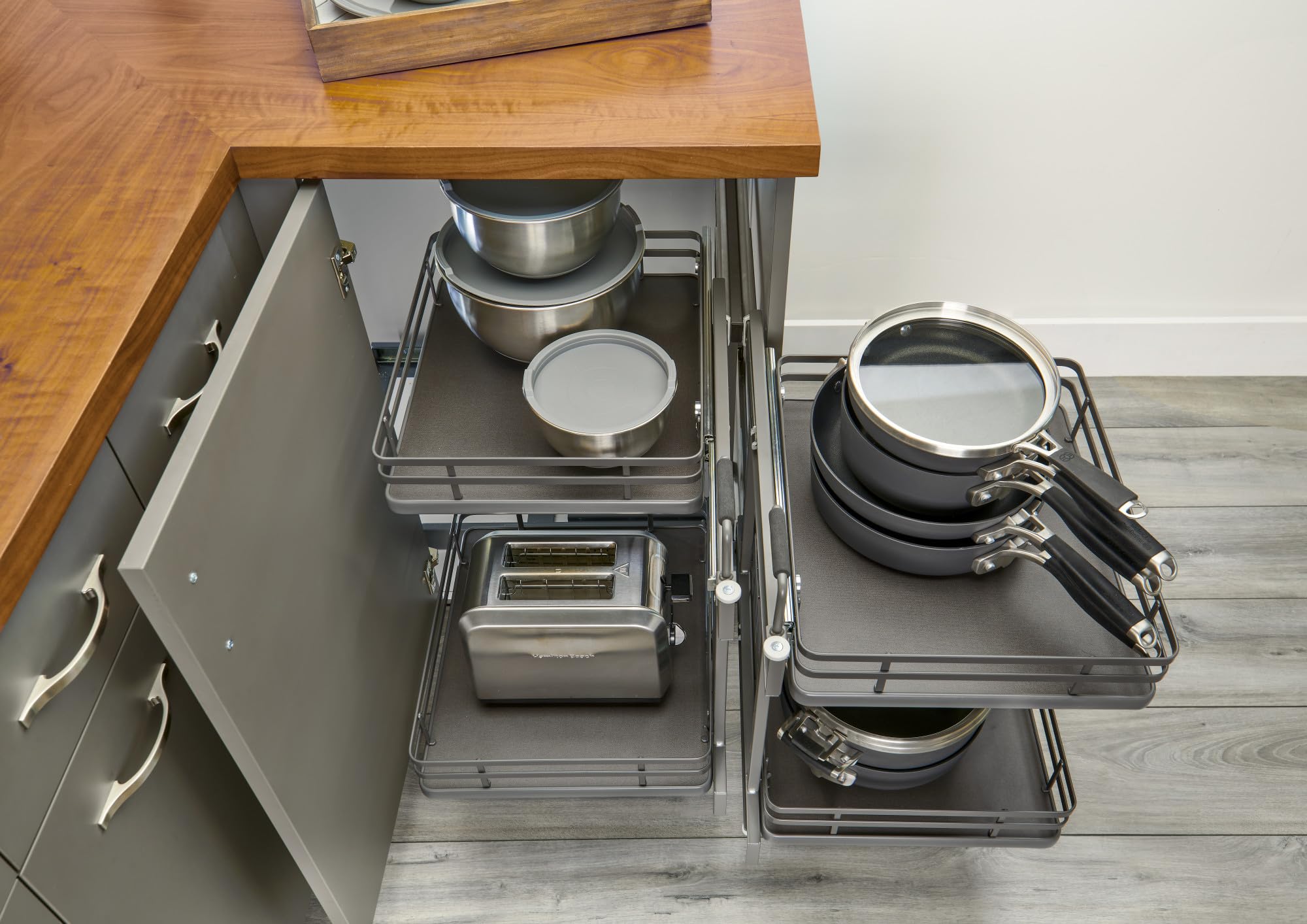 Rev-A-Shelf Steel Two-Tier Pullout Solid Bottom Organizer for Blind Corner Cabinets w/Soft-Close