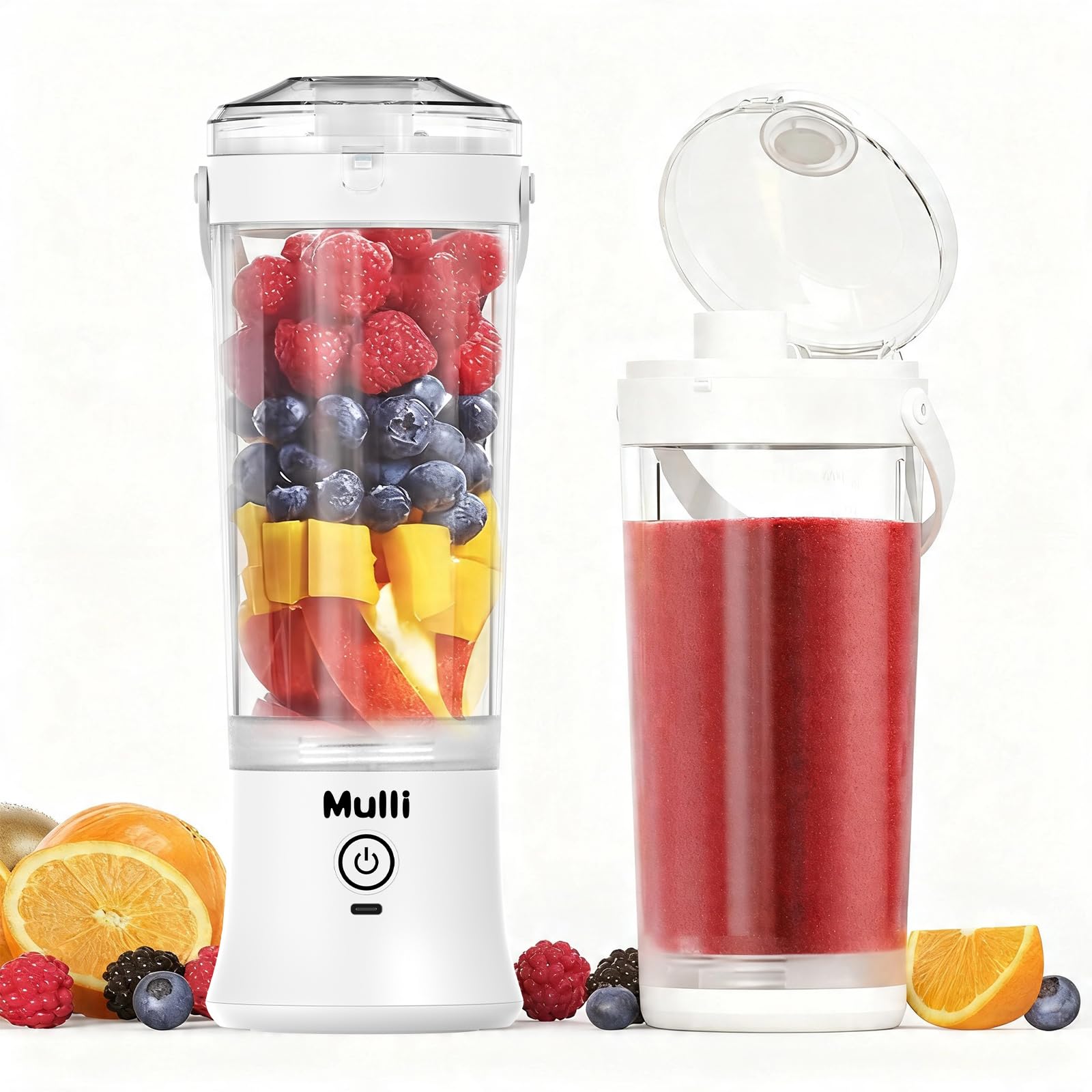 Mulli Mixeur portable amélioré – Mixeur USB-C de 17 oz avec couvercle anti-fuite, sans BPA, pour smoothies