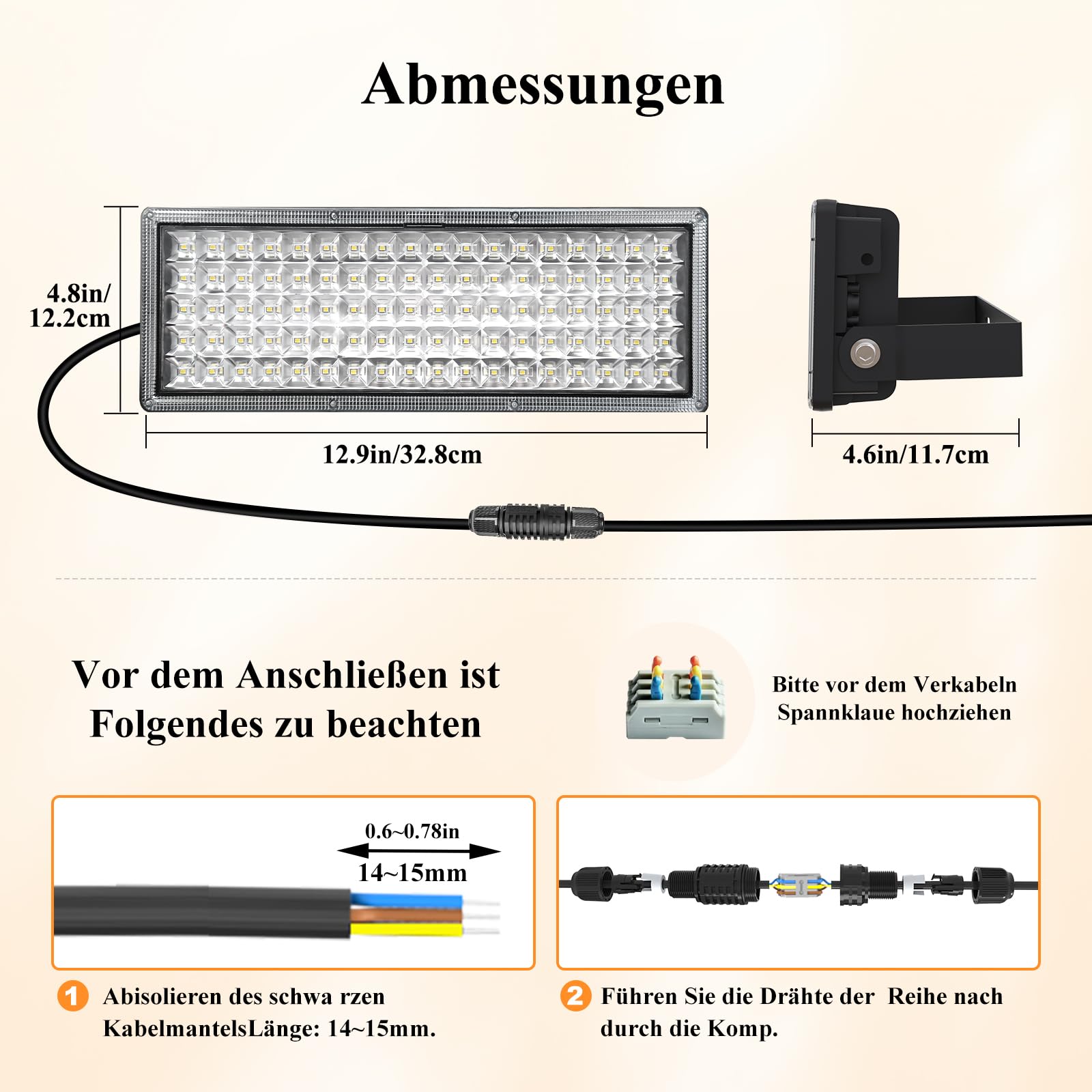 Reflektor zewnętrzny 100 W LED z wtyczką, super jasny reflektor 14000 lm, 6500 K, zimna biel, IP67, wodoszczelny reflektor LED 230 V, reflektor do ogrodu, garażu, wjazdu, podwórka, drzwi i