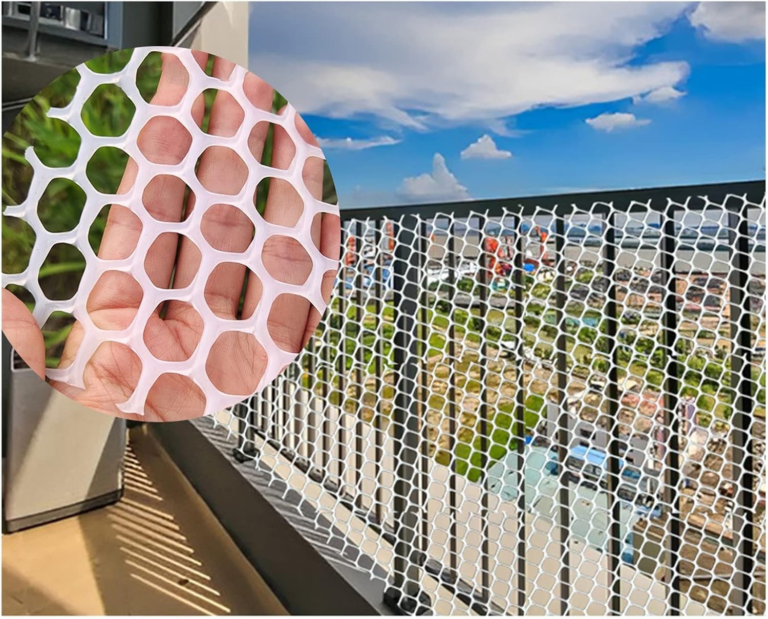 Heavy-Duty White Plastic Pet Fencing for Balcony & Garden - Hexagonal Safety Barrier Netting, 1.2x40m (3.9x131ft) - Ideal for Farm, Yard & Lawn Use