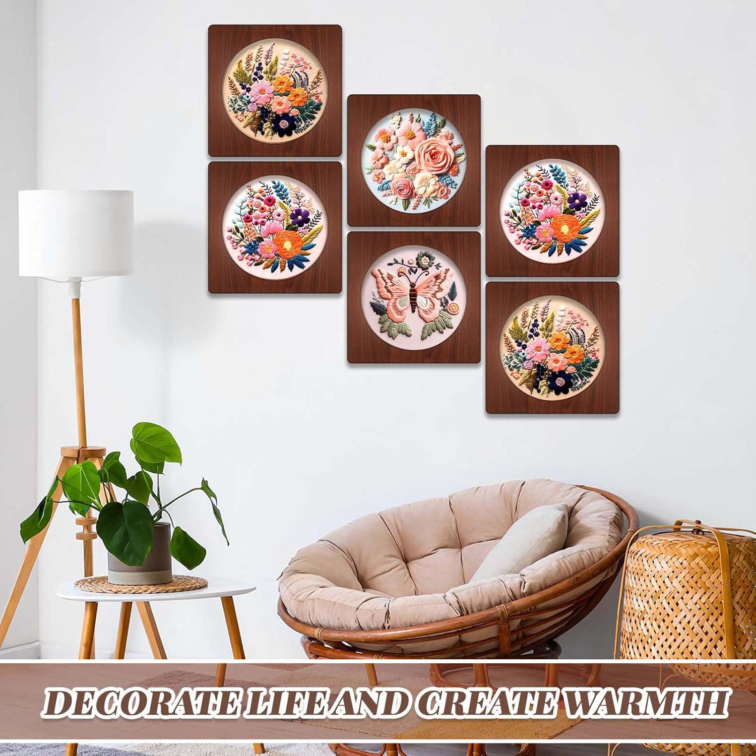 Wenqik 6 Pcs Wood Embroidery Hoop Frame Set 8 Inch Embroidery Hoops Wood Display Frame for Finished Cross Stitch or DIY Art Craft Sewing Ornaments (Without Hoops)(Square)