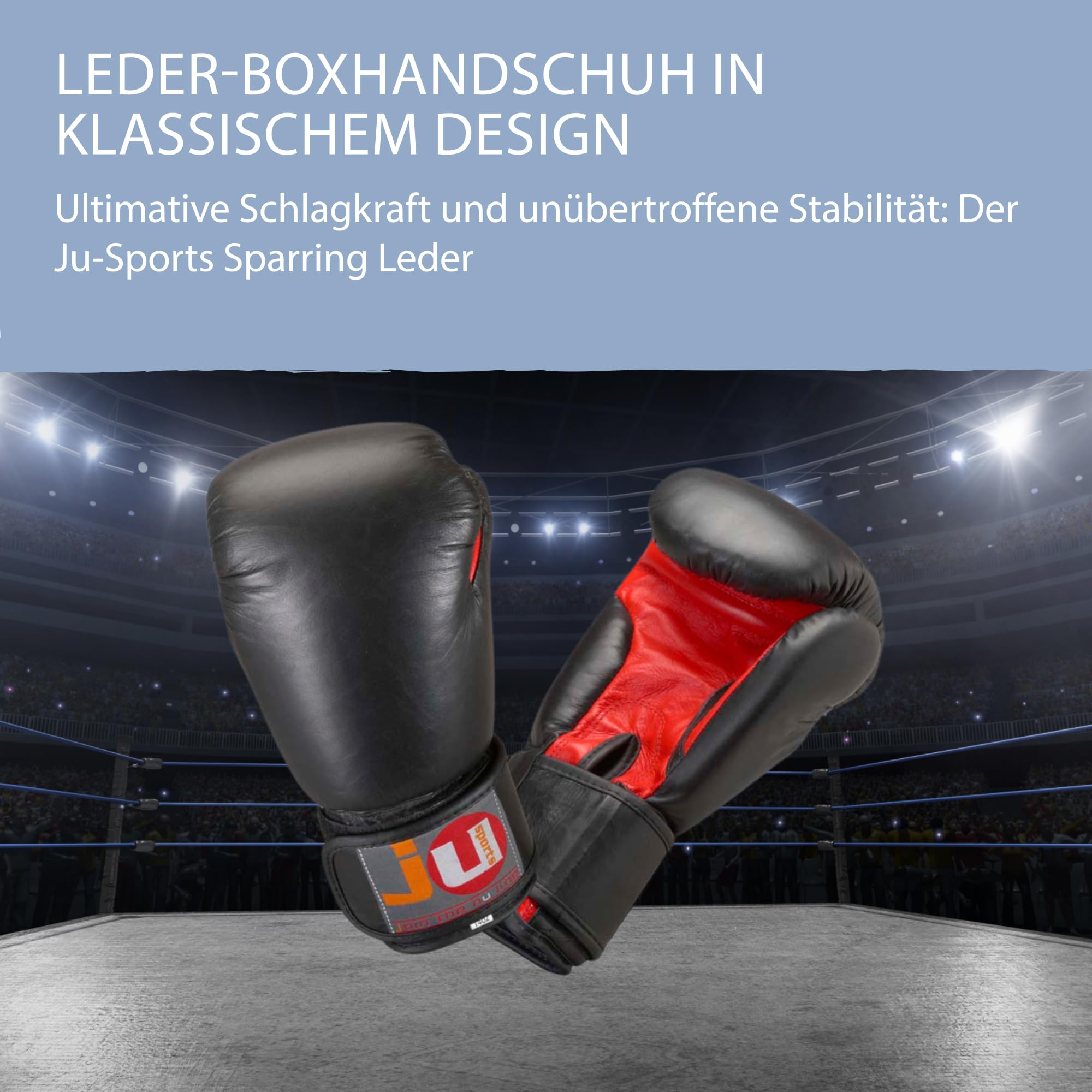 Ju-Sports Boxhandschuhe Sparring Leder - 20oz, schwarz/rot I Schwere Box Trainingshandschuhe für Ausdauer & Sparring I Handschuhe mit Daumenschutz