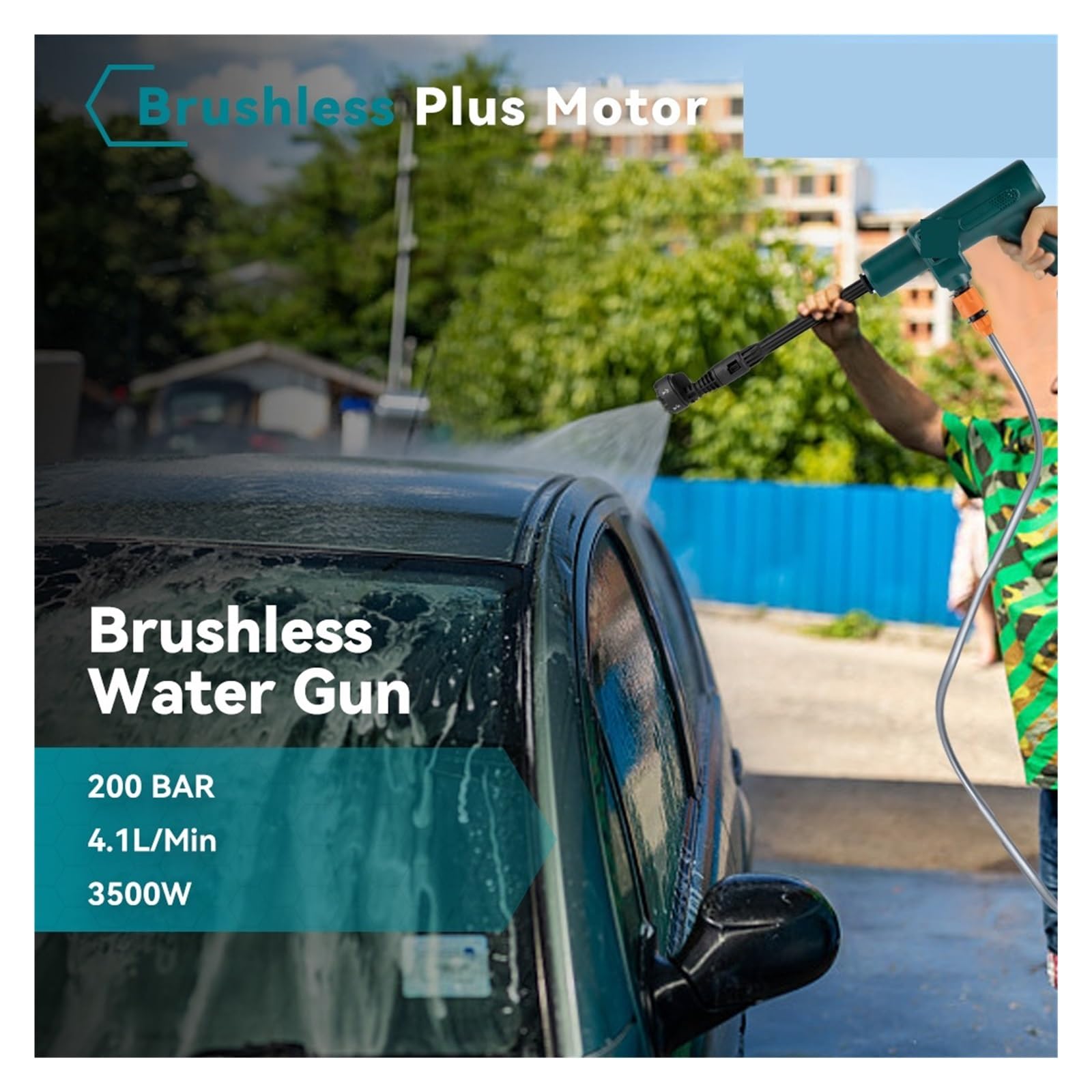 Pistola ad Acqua elettrica ad Alta Pressione Senza spazzole da 200 Bar, Strumenti Ricaricabili Senza Fili for Giardino Domestico for Batteria da 18 V | No Battery