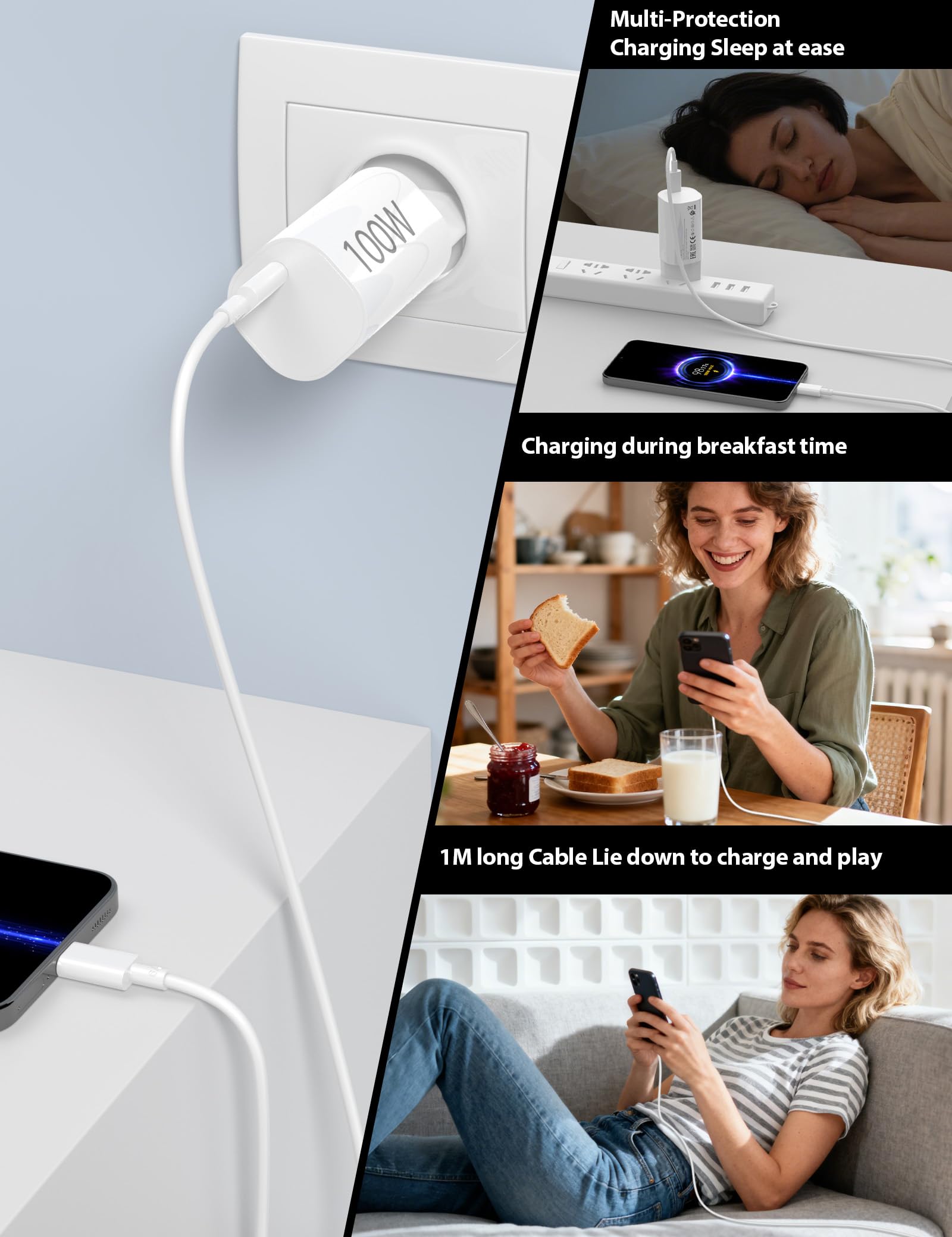 Oplader 100W en 2 meter USB-C-kabel voor Xiaomi Redmi note 15 Pro 5G