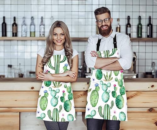 Miniatura 2 de WONDERTIFY Watercolor Cactus and Flowers Apron, Bib Apron with Adjustable Neck for Men Women,Suitable for Home Kitchen Cooking Waitress Chef Grill