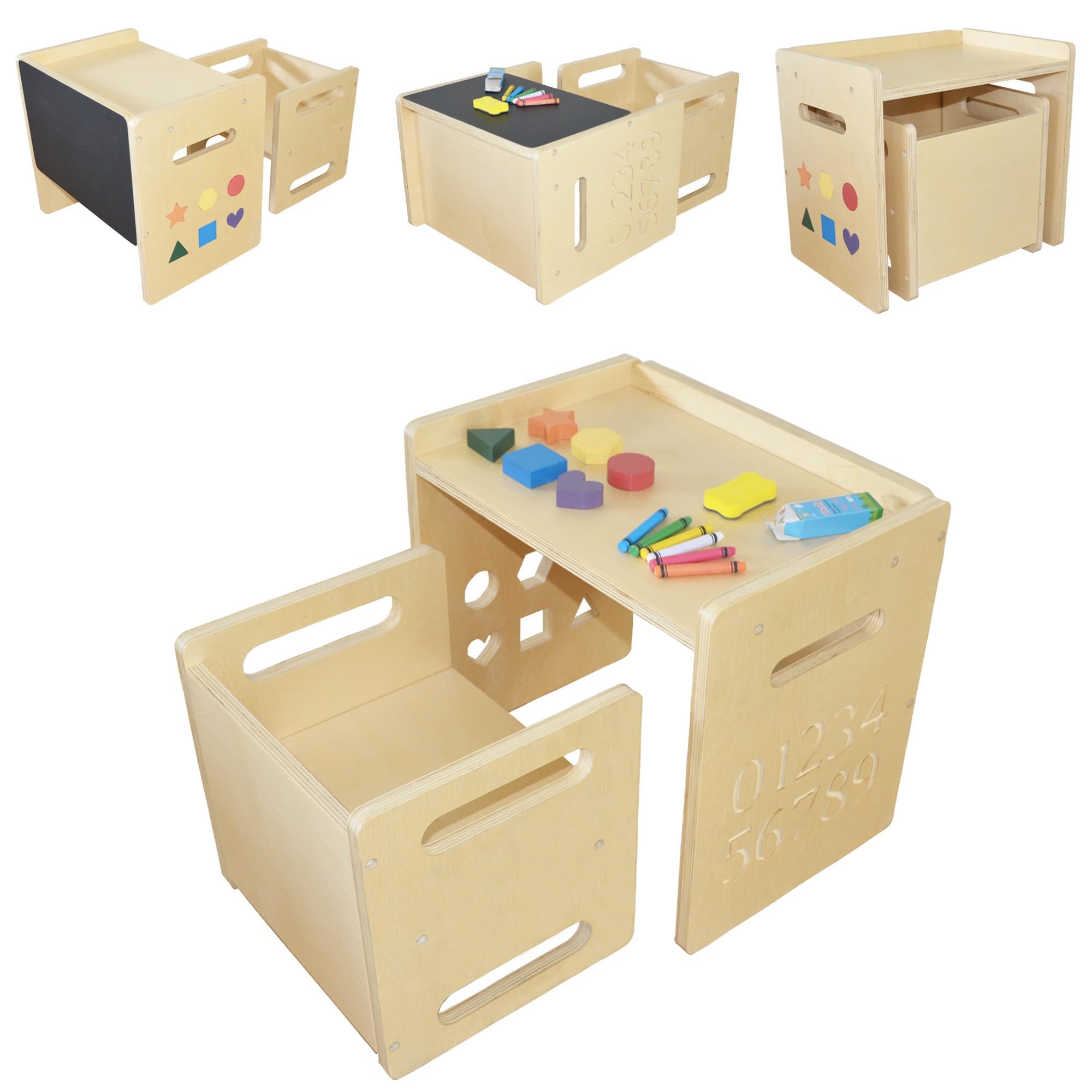 Montessori Weaning Table and Chair Set, Toddler Table and Chair Set, Toddler Activity Table and Toddler Eating Table, Step Stool, Table for Toddlers 1-3 for Playing, Drawing, Eating