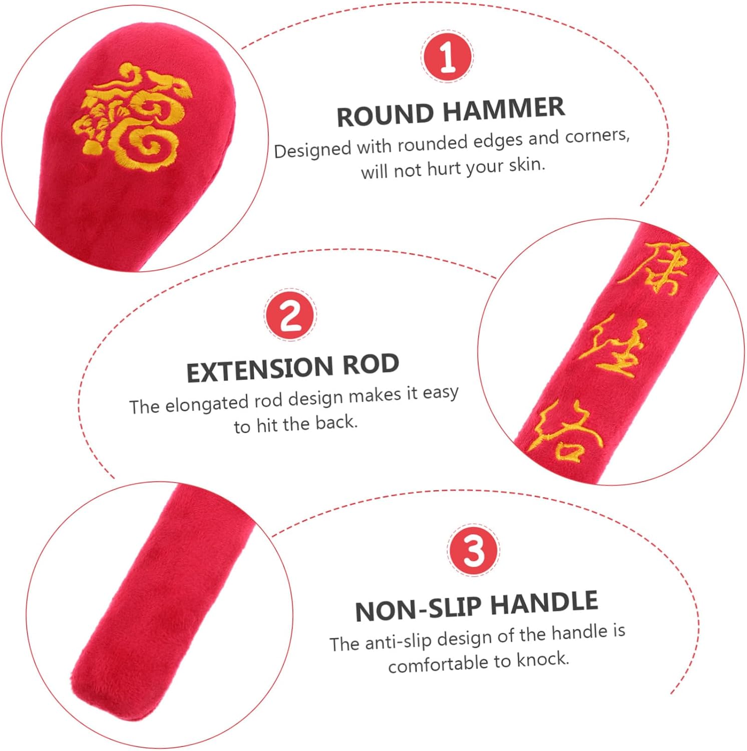 Red Massage Hammer Stick, Portable Acupressure Tool
