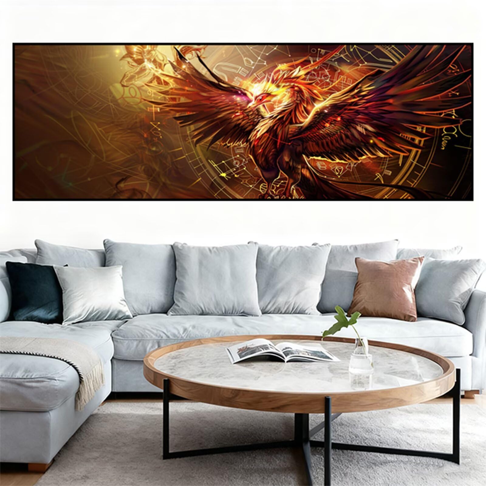 Zestaw do malowania diamentami 5D, diamentowy obraz feniks ptak duży rozmiar 220 x 80 cm, kreatywne hobby dla dorosłych, przyklejanie koralików, dekoracje ścienne prezent 2Y-704