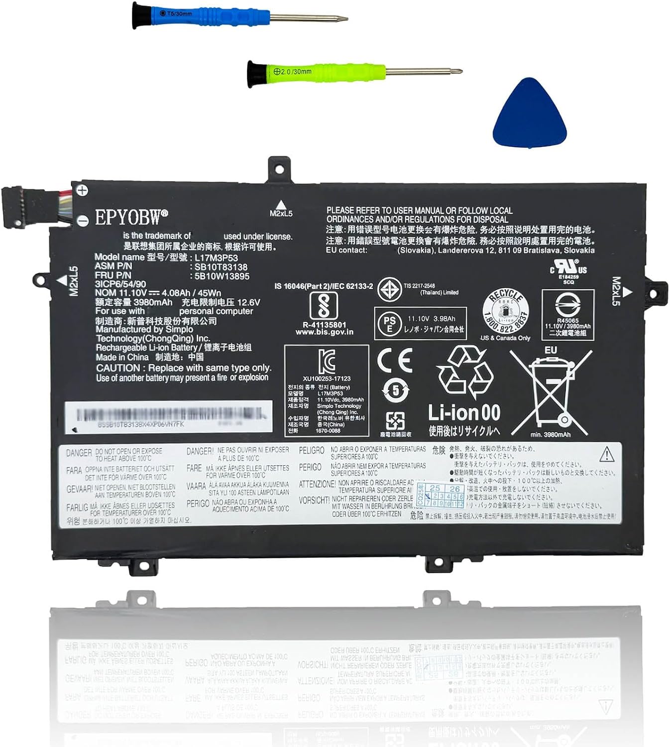 L17M3P54 L17M3P53 L17C3P52 Battery 45Wh 4120mAh 3-Cell 11.1V Compatible with Lenovo ThinkPad L480 L490 L580 L590 / ThinkPad L14 L15 / ThinkPad L14 Gen 2 / ThinkPad L15 Gen 2 Series L17L3P52
