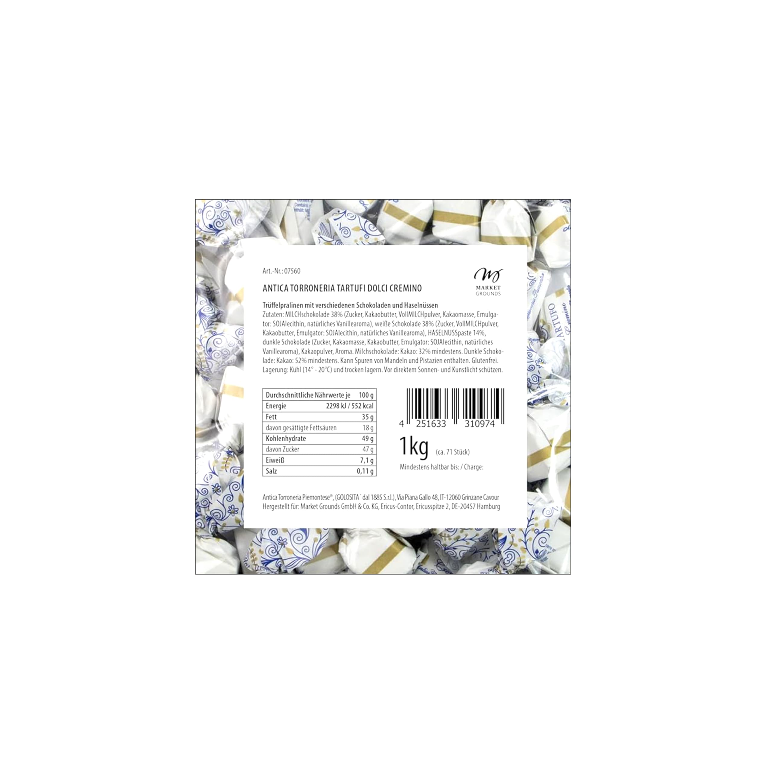Antica Torroneria Piemontese Tartufi Dolci Cremino, 1kg – Feinste exquisite Italienische Trüffelpralinen, Glutenfrei & Köstlich, Ideal als Edle Geschenkidee - 70 Stück, je 14g