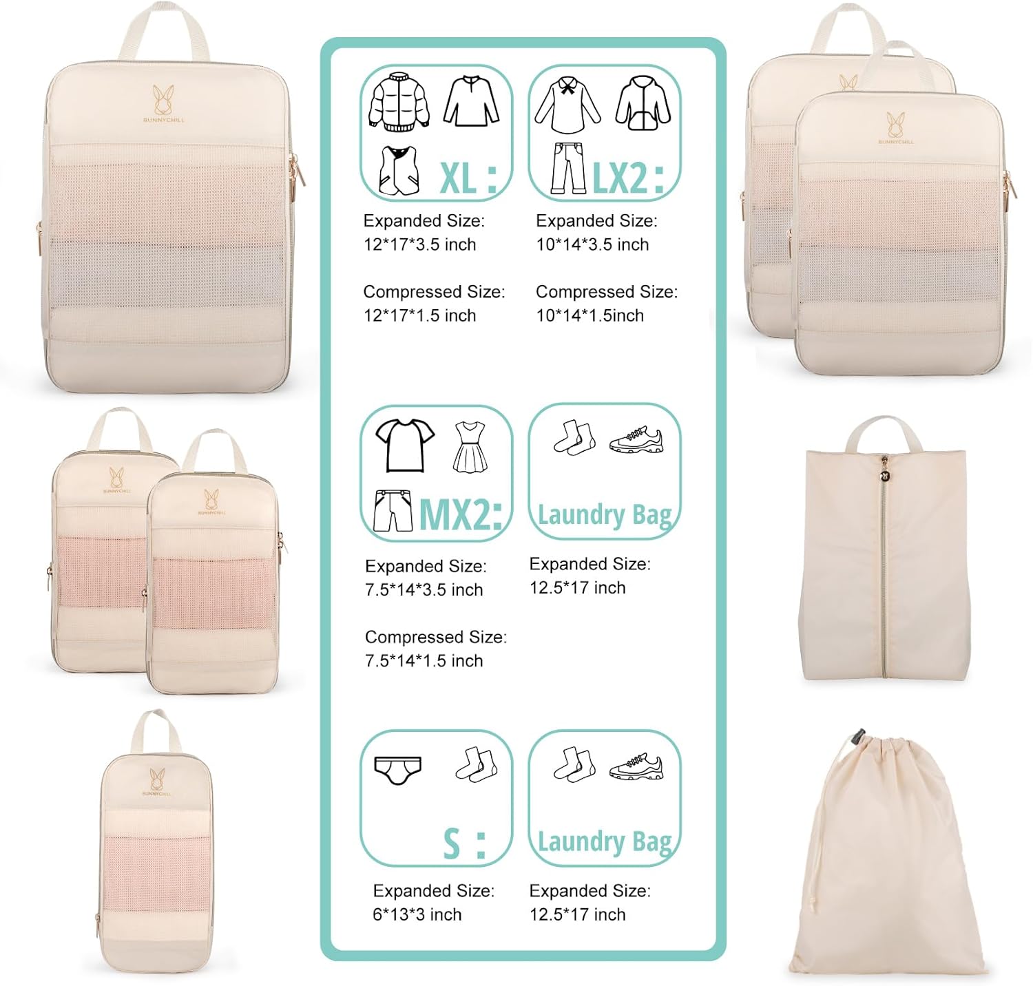 Expandable Compression Packing Cubes for Suitcases,6 Set Lightweight Compressible Travel Packing Organizer for Carry on Suitcase,Organizer Bags Set as Travel Essentials for Women - Image 6