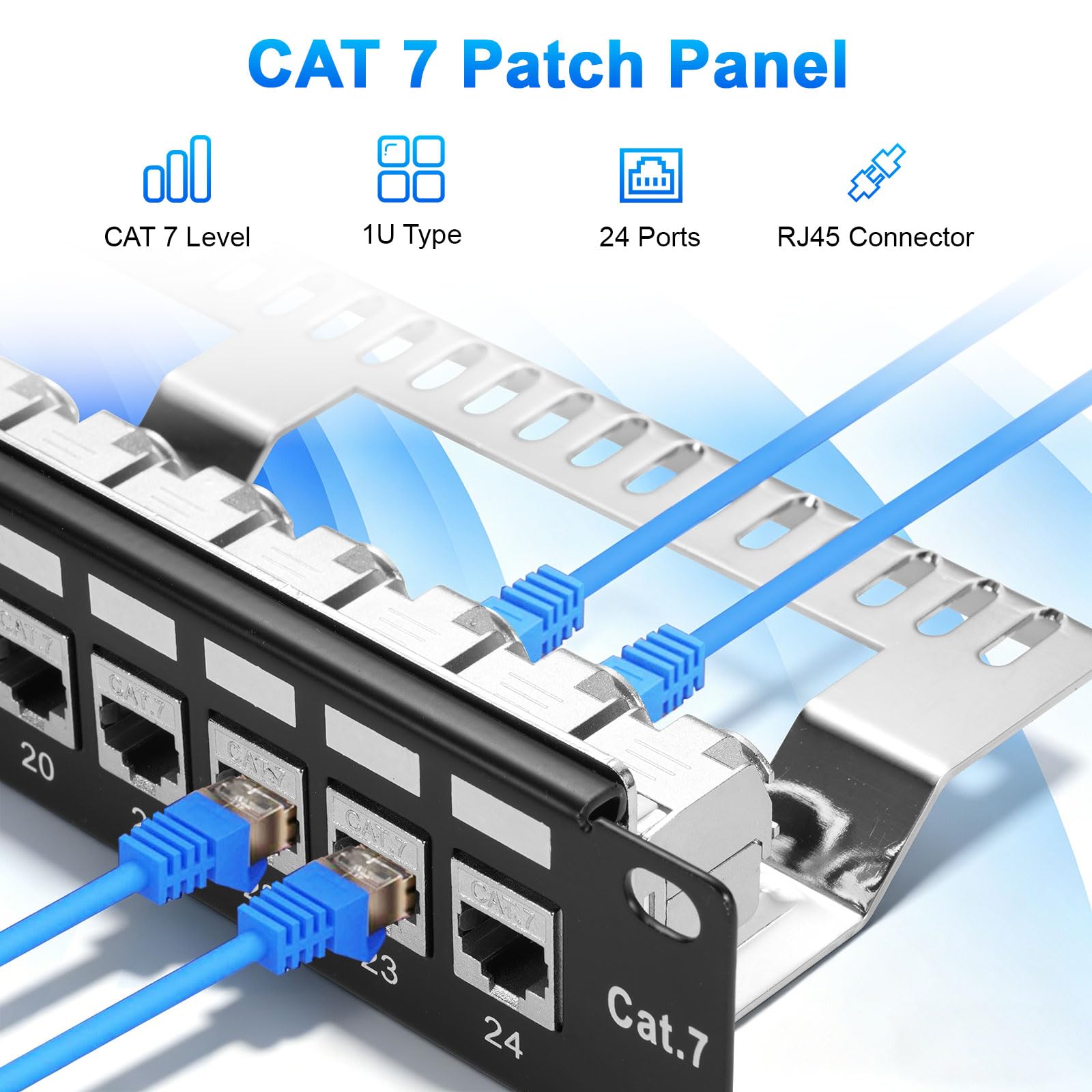 Panneau de brassage CAT7 Keystone 24 ports, 19" RJ45 LAN réseau panneau de répartition, module de panneau de brassage 10 Gbit/s compatible avec câble de pose CAT5 CAT6 CAT7