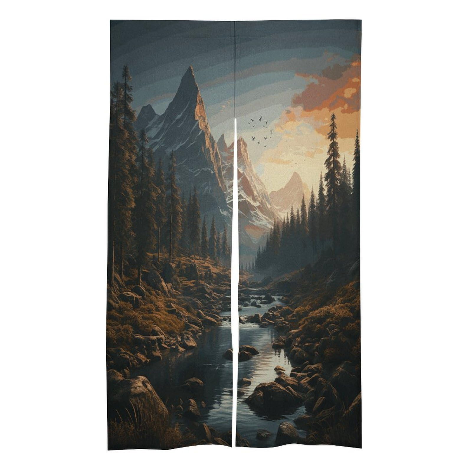 FekiLoot Wilderness Door Curtain Splice Japanese Style Theme Blackout Doors Cover Hemp Door Tapestry Temperature Protection Barrier Doors Screen for Various Rooms 17W X 57L Inch