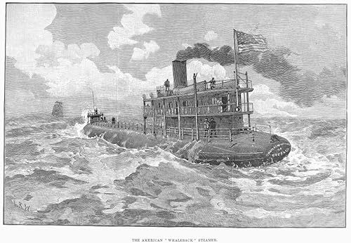 Whalesback Steamer 1891 Nan American Whaleback Freighter construido para transportar carga en los Grandes Lagos grabado en madera inglés 1891 Póster