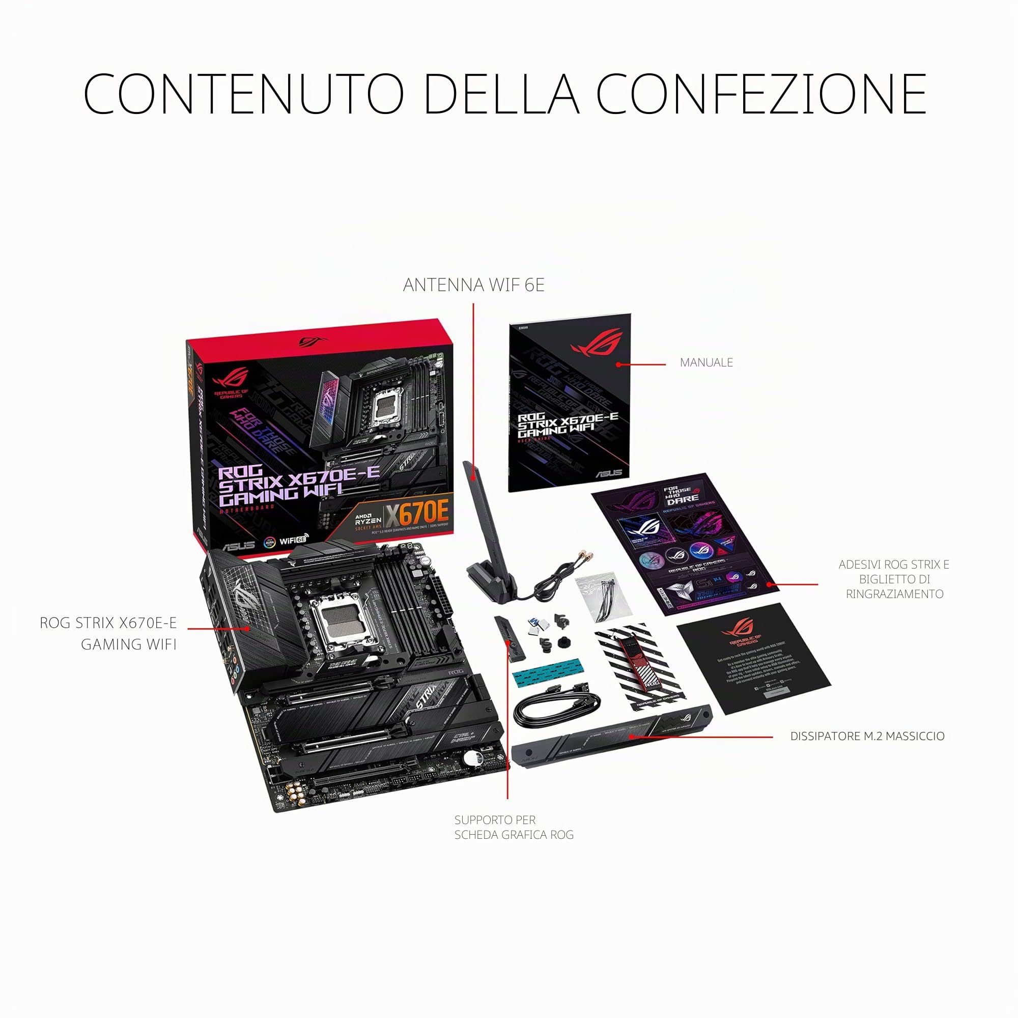 ASUS ROG Strix X670E-E Gaming WiFi 6E Socket AM5(LGA 1718) Ryzen 7000 ATX Gaming Scheda madre (18+2 fasi di alimentazione, PCIe 5.0, DDR, 4xM.2 Slot, USB 3.2 Gen 2x2, WiFi 6E, PCIe Slot Q-Release, M.2