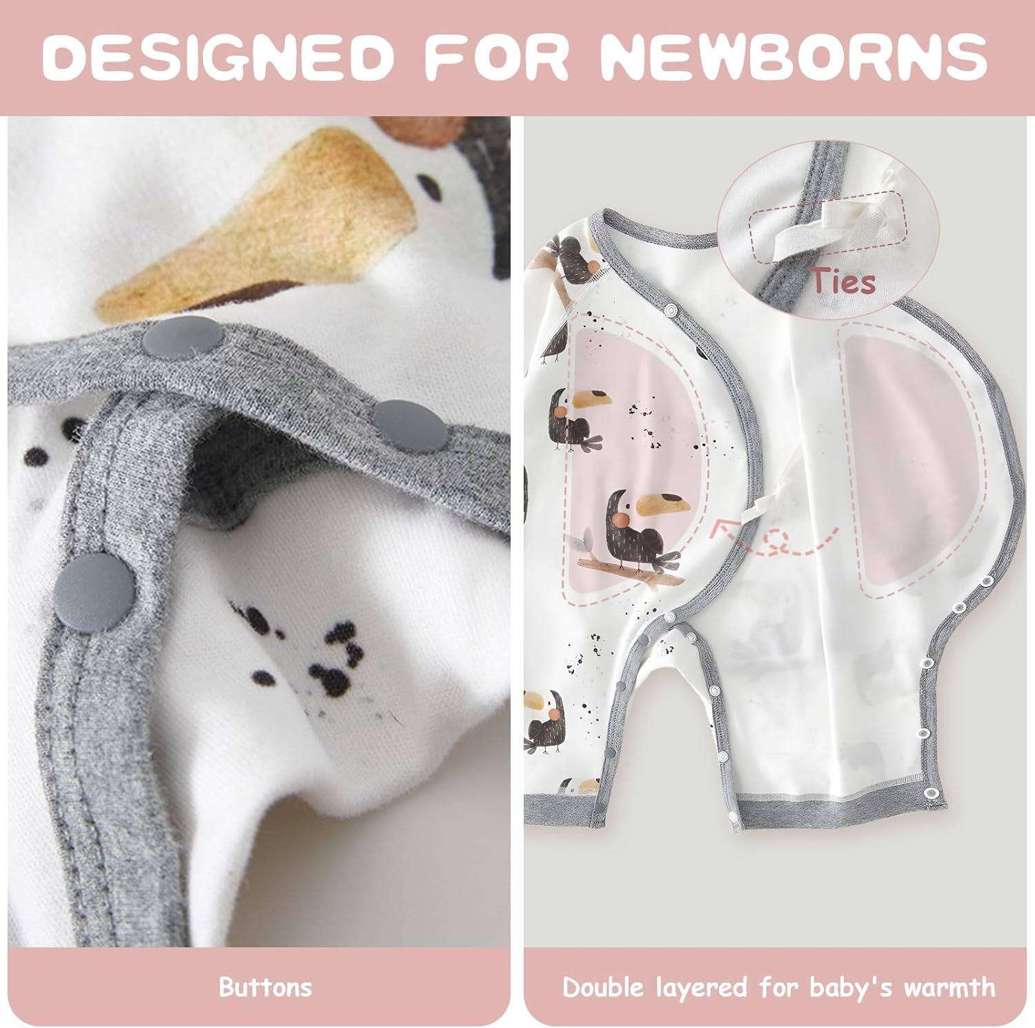 100% Organic Cotton Soft 0-6 Months Unisex Footless Newborn Baby Sleepers Pajamas Romper Boys Girls Long Sleeve - Image 3