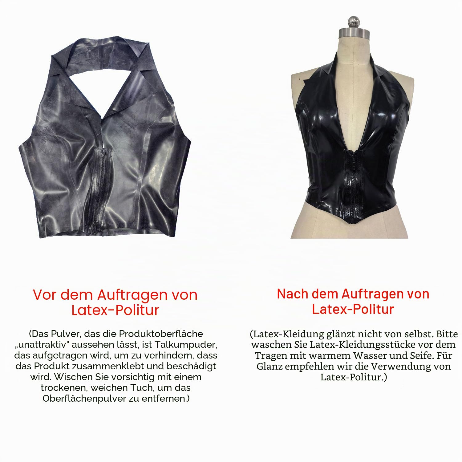 Latex Gummi Neckholder Weste für Damen,Latex Mode Ärmellos mit Front Reißverschluss Top Handgemachte Kleidung