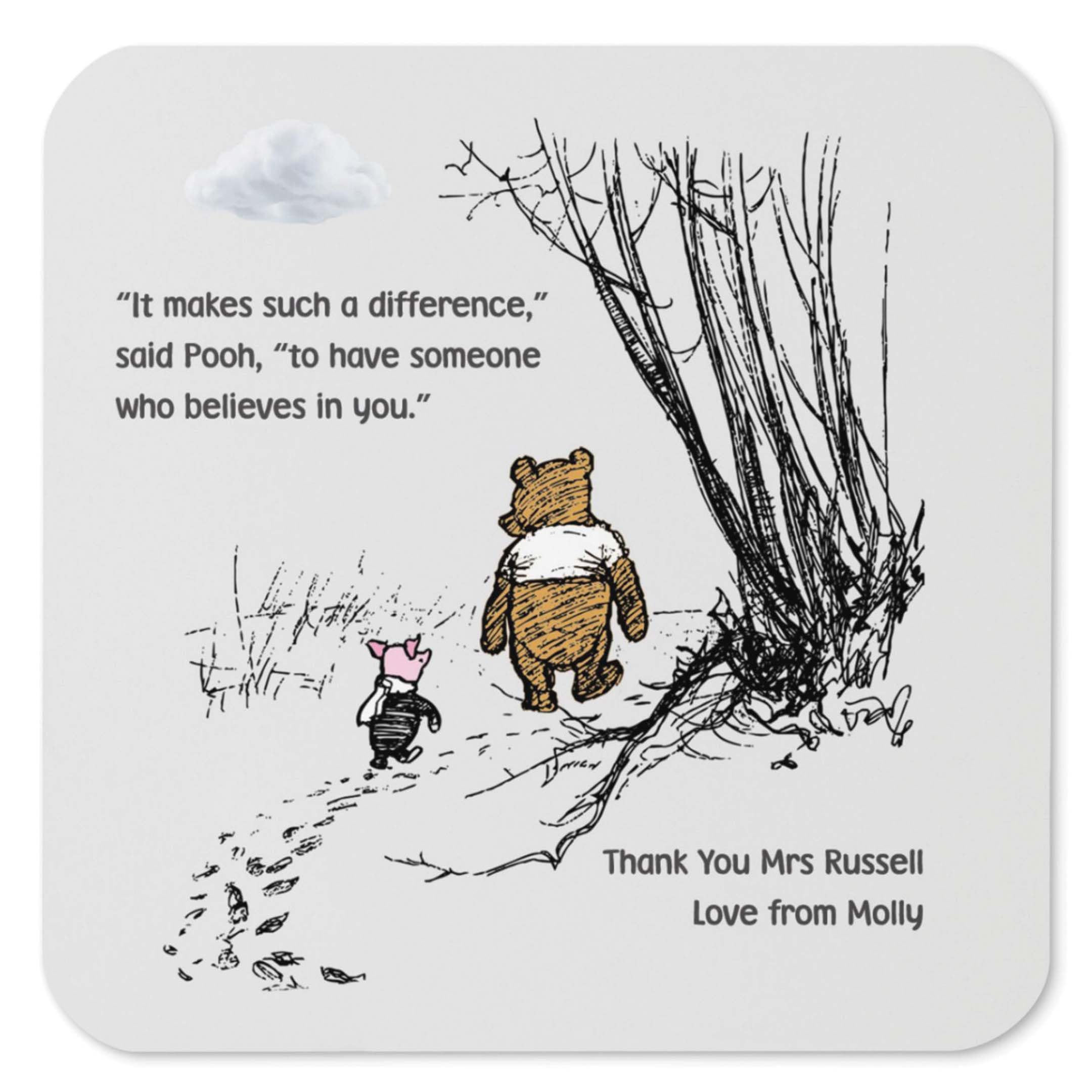 Molly Moo Multicolor Pooh And Piglet Heartfelt Quote Wood Coaster Personalised Gift For Teacher Or Parent Mum Dad Teacher Gift