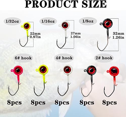 Miniatura 3 de Bombite Paquete de 40 cabezas de plantilla de cangrejo, plantillas de crappie de pesca, cabezas de anzuelo, cabezas de pesca para pesca de lubina de