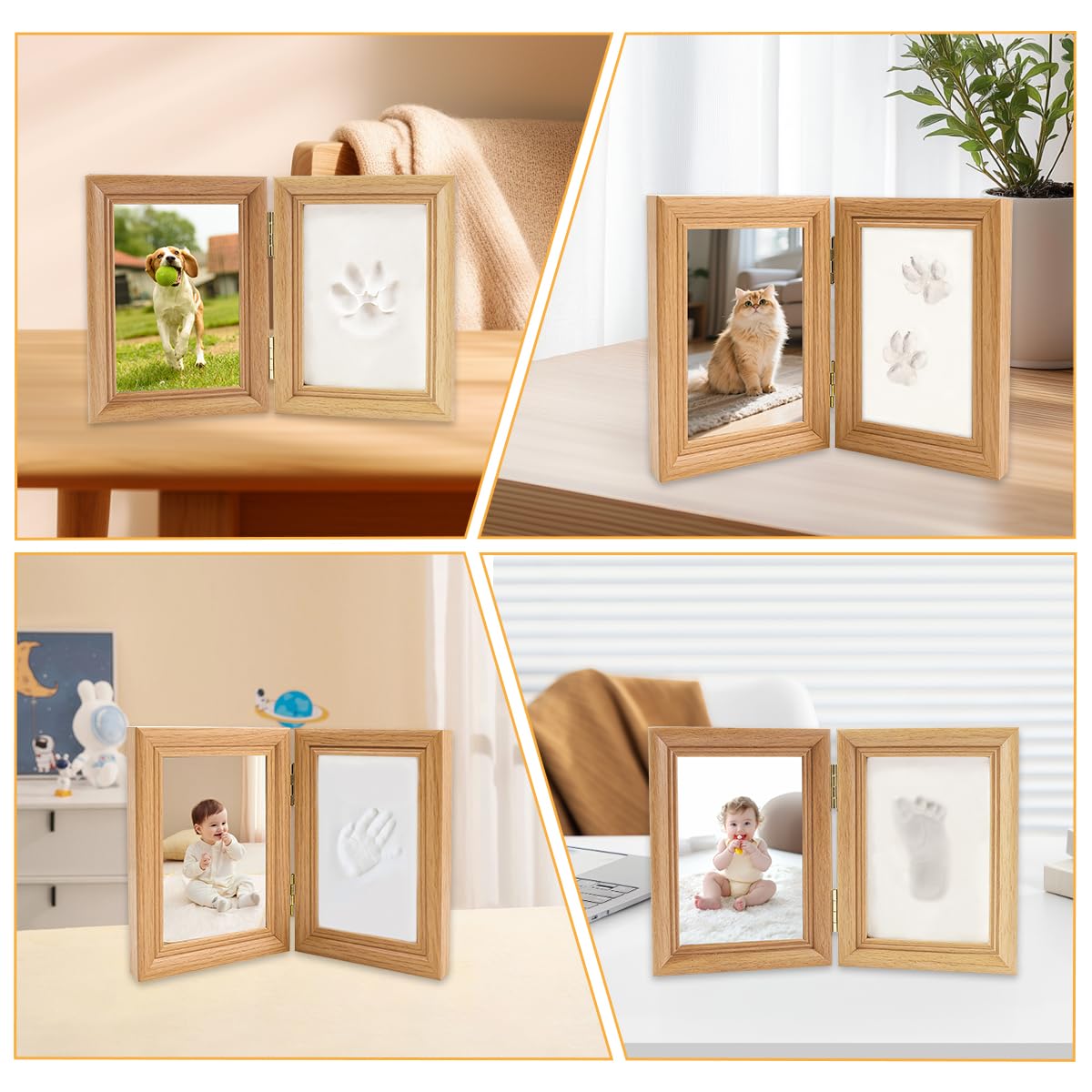 Zykra Set Impronta Zampa Cane e Gatto, Cornice per Foto Animali per Gatti o Cani, Kit Impronta Cane, Cornice in Legno Stampa in Gesso 3D, Cornice Commemorativa per Animali Domestici